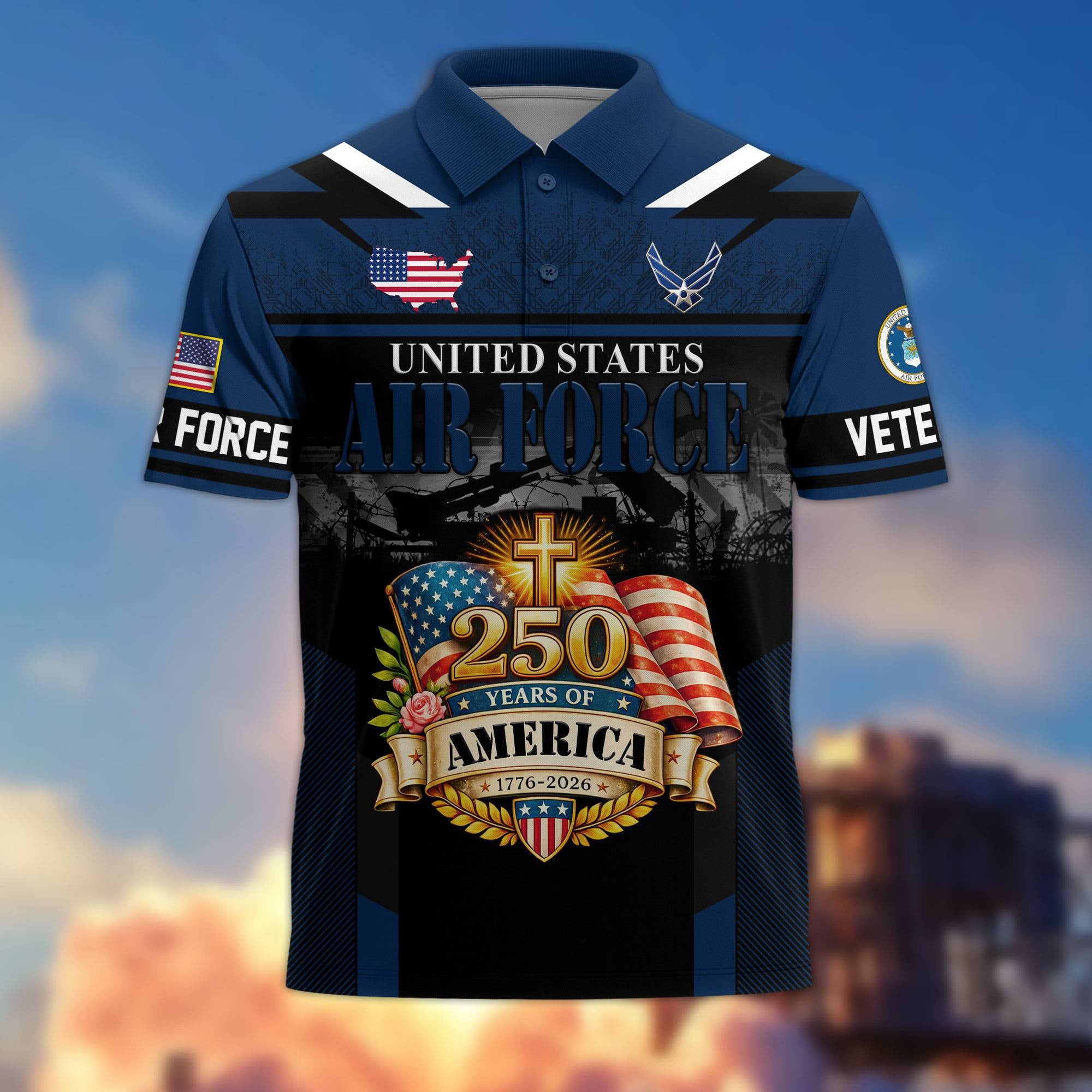 Premium America 250th Anniversary US Veteran Polo Shirt, Gifts for U.S. Veterans, Gifts for Independence Day, Veterans Day