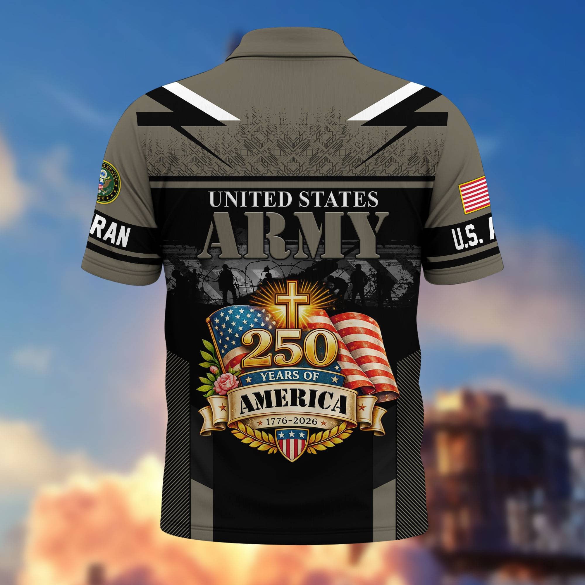 Premium America 250th Anniversary US Veteran Polo Shirt, Gifts for U.S. Veterans, Gifts for Independence Day, Veterans Day