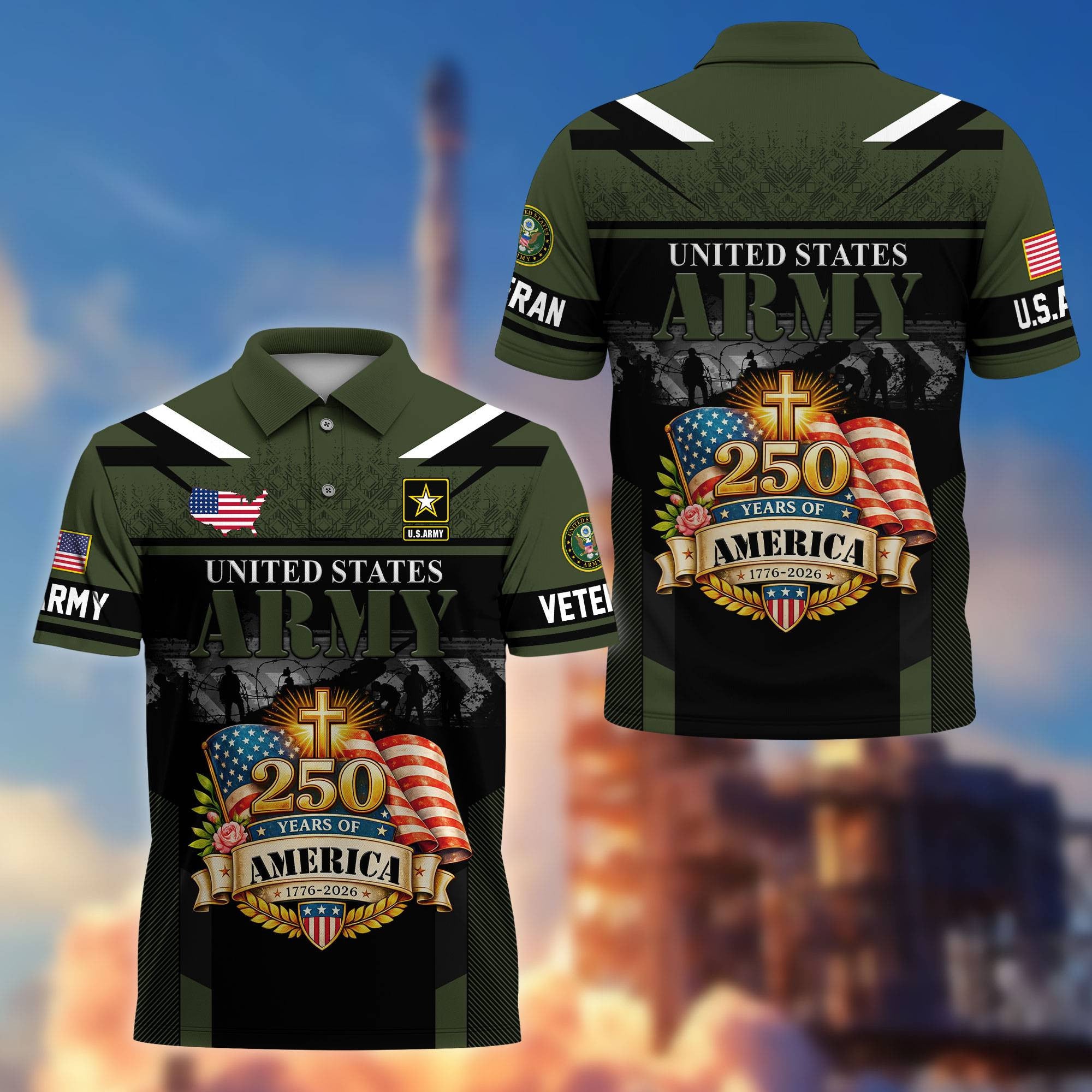Premium America 250th Anniversary US Veteran Polo Shirt, Gifts for U.S. Veterans, Gifts for Independence Day, Veterans Day