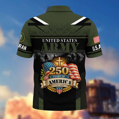 Premium America 250th Anniversary US Veteran Polo Shirt, Gifts for U.S. Veterans, Gifts for Independence Day, Veterans Day