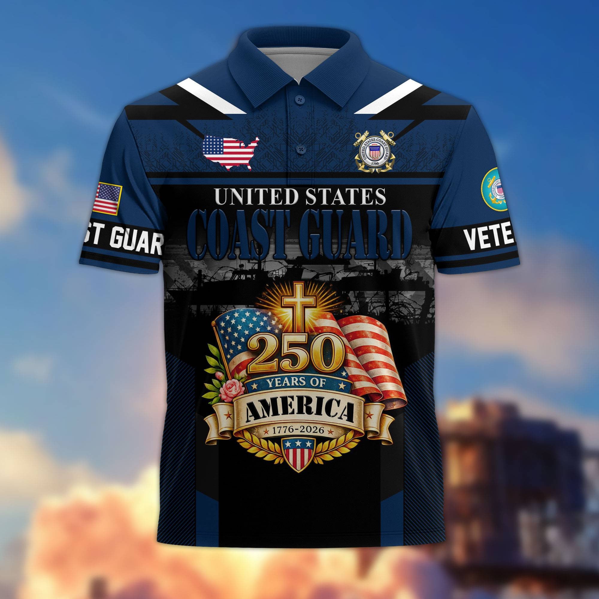Premium America 250th Anniversary US Veteran Polo Shirt, Gifts for U.S. Veterans, Gifts for Independence Day, Veterans Day