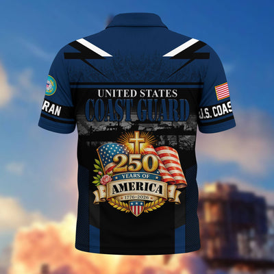 Premium America 250th Anniversary US Veteran Polo Shirt, Gifts for U.S. Veterans, Gifts for Independence Day, Veterans Day
