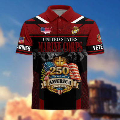 Premium America 250th Anniversary US Veteran Polo Shirt, Gifts for U.S. Veterans, Gifts for Independence Day, Veterans Day