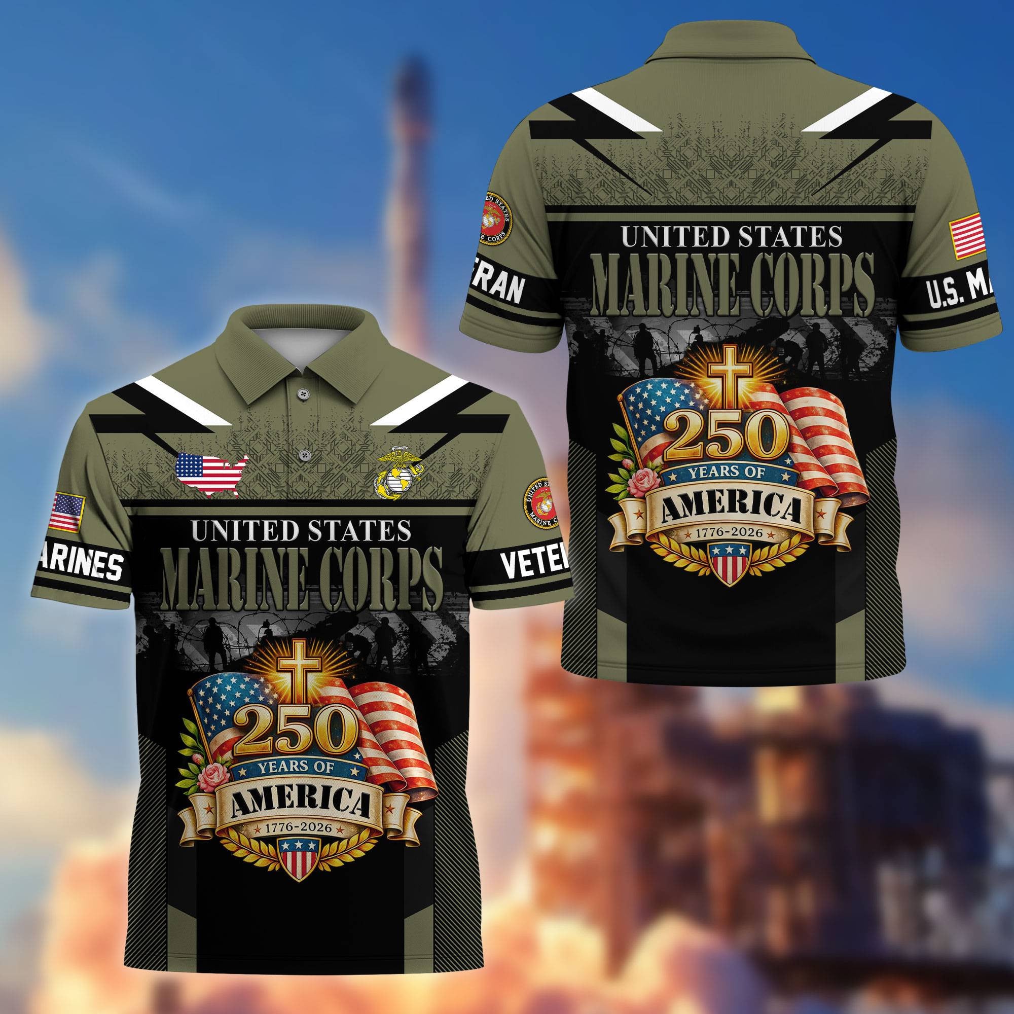 Premium America 250th Anniversary US Veteran Polo Shirt, Gifts for U.S. Veterans, Gifts for Independence Day, Veterans Day