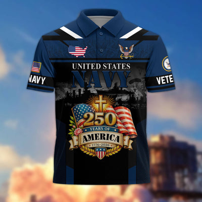 Premium America 250th Anniversary US Veteran Polo Shirt, Gifts for U.S. Veterans, Gifts for Independence Day, Veterans Day
