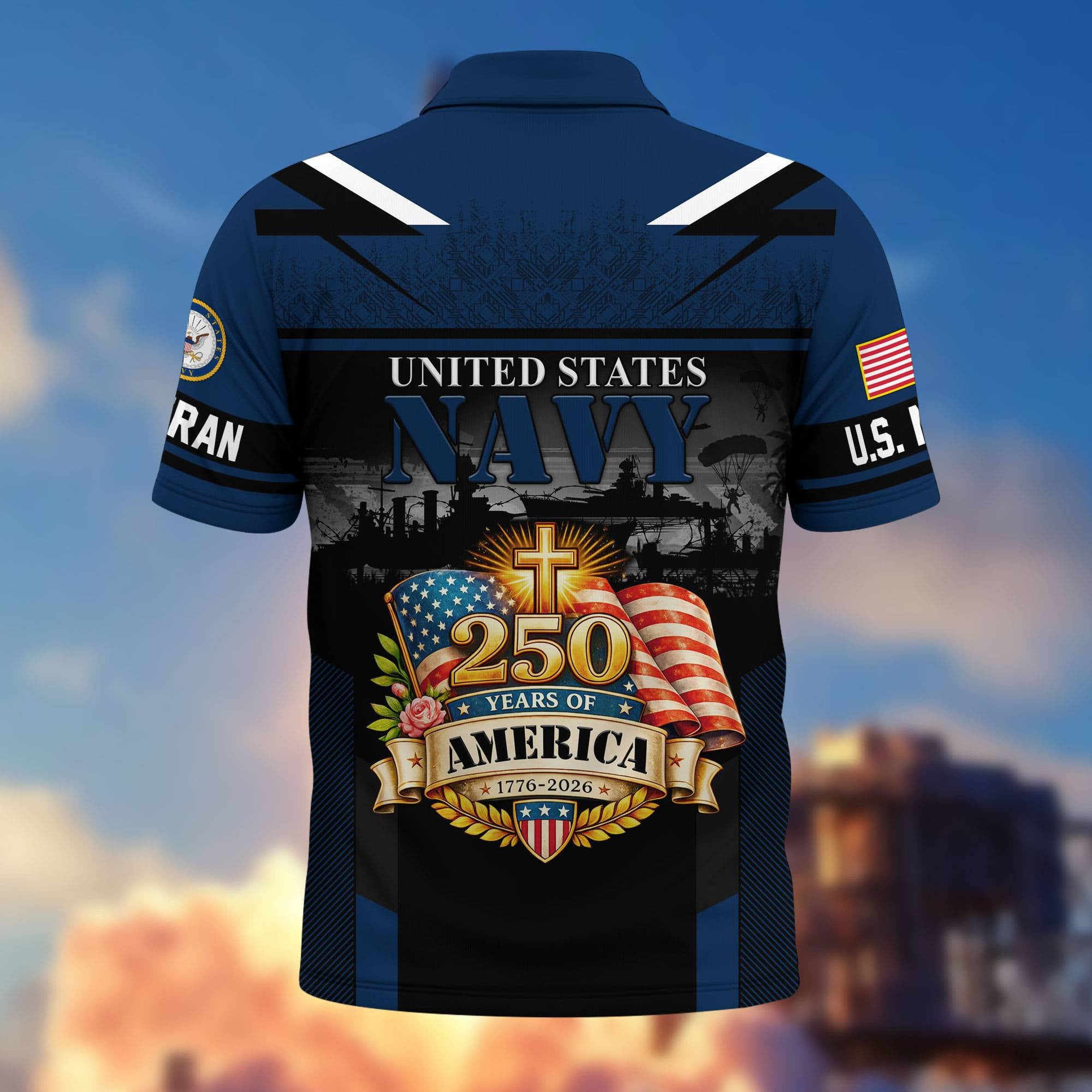 Premium America 250th Anniversary US Veteran Polo Shirt, Gifts for U.S. Veterans, Gifts for Independence Day, Veterans Day