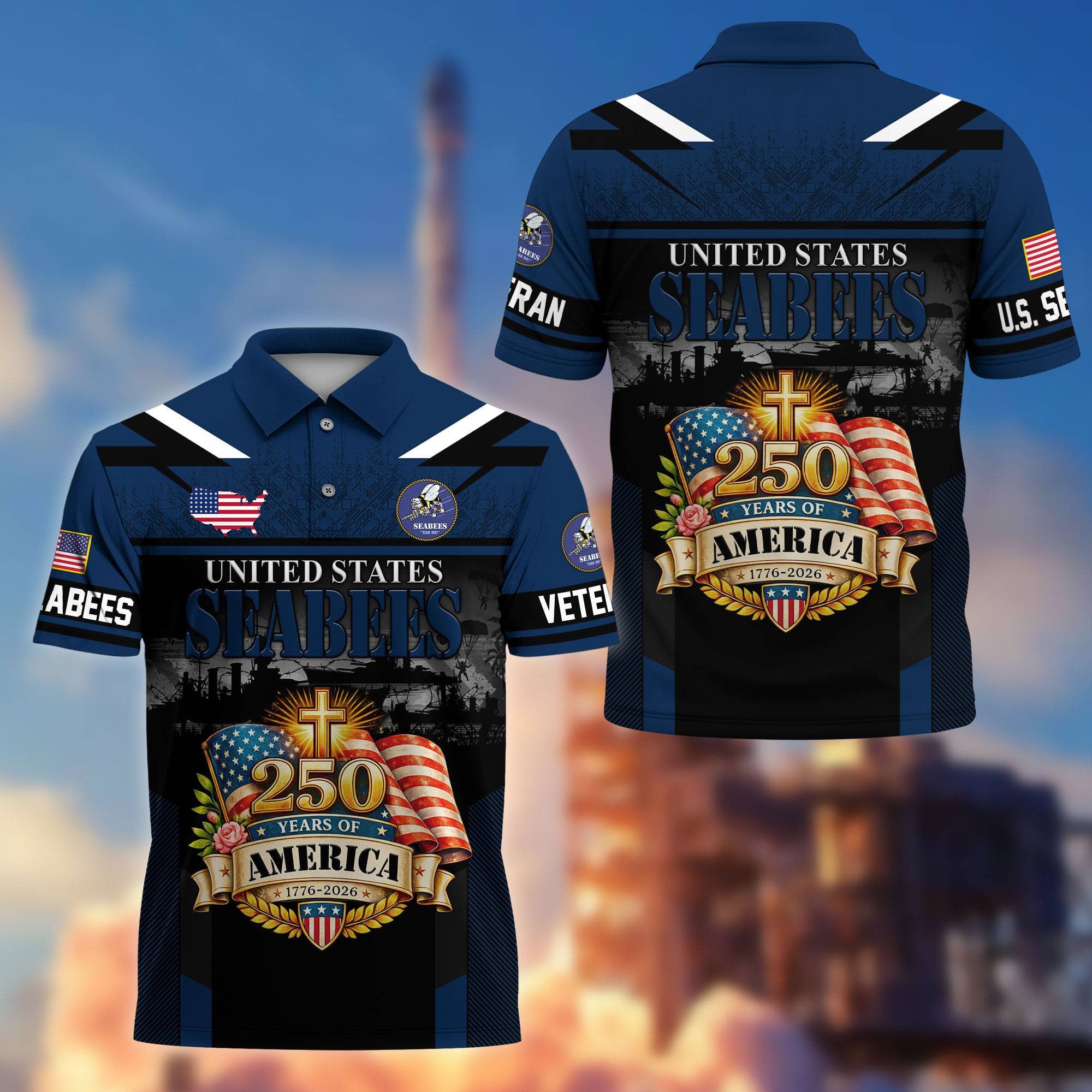 Premium America 250th Anniversary US Veteran Polo Shirt, Gifts for U.S. Veterans, Gifts for Independence Day, Veterans Day