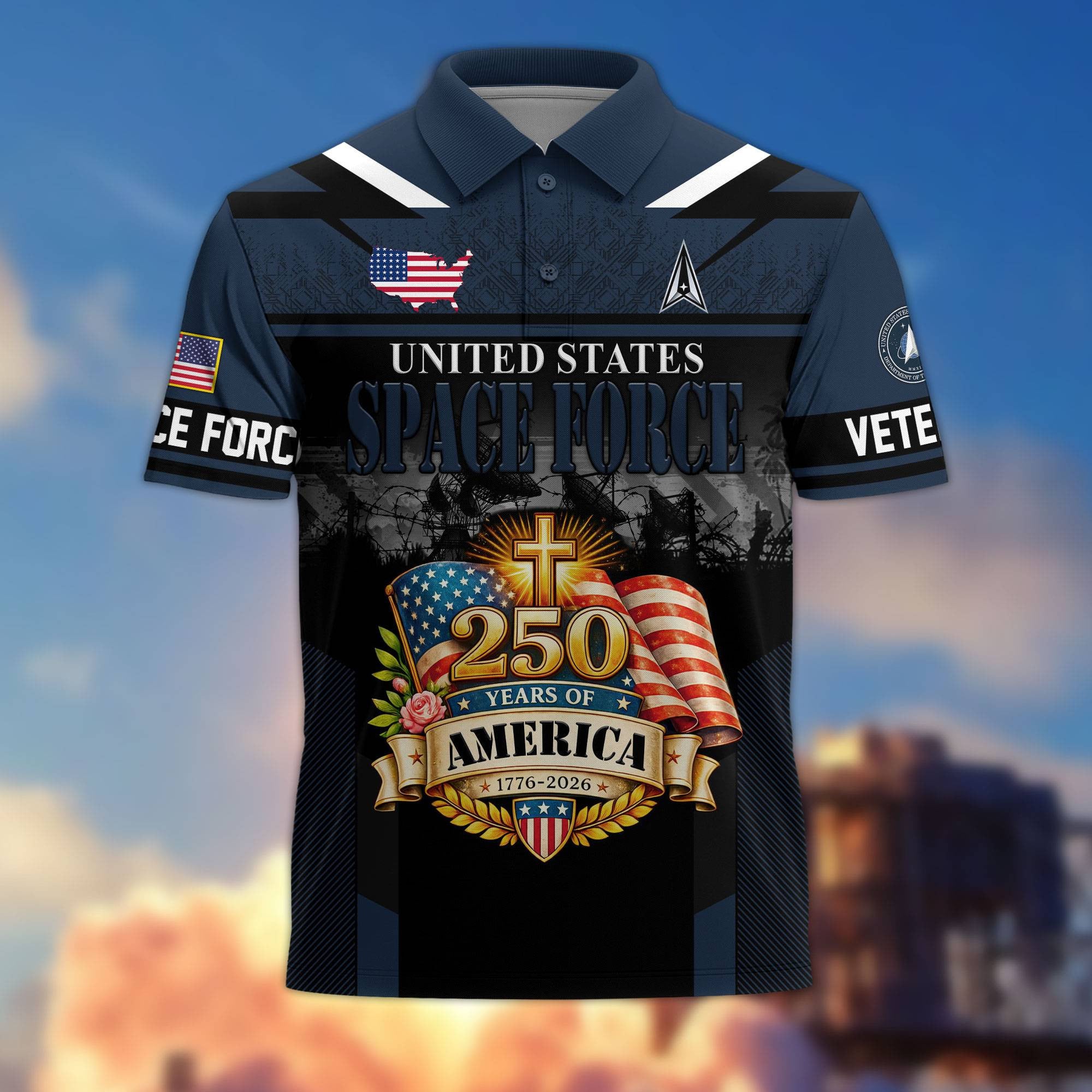 Premium America 250th Anniversary US Veteran Polo Shirt, Gifts for U.S. Veterans, Gifts for Independence Day, Veterans Day