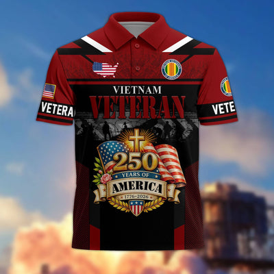 Premium America 250th Anniversary US Veteran Polo Shirt, Gifts for U.S. Veterans, Gifts for Independence Day, Veterans Day