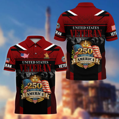 Premium America 250th Anniversary US Veteran Polo Shirt, Gifts for U.S. Veterans, Gifts for Independence Day, Veterans Day