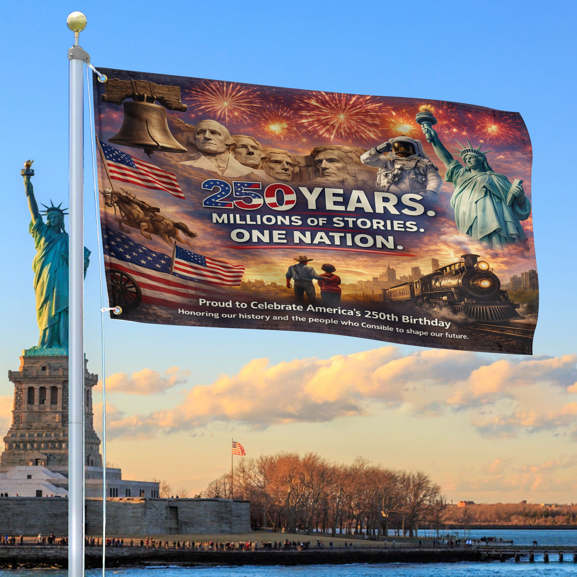 Premium America 250th Anniversary Grommet Flag, America 250th Flag, America 250th Birthday, Best Gifts On Independence Day, Veterans Day.