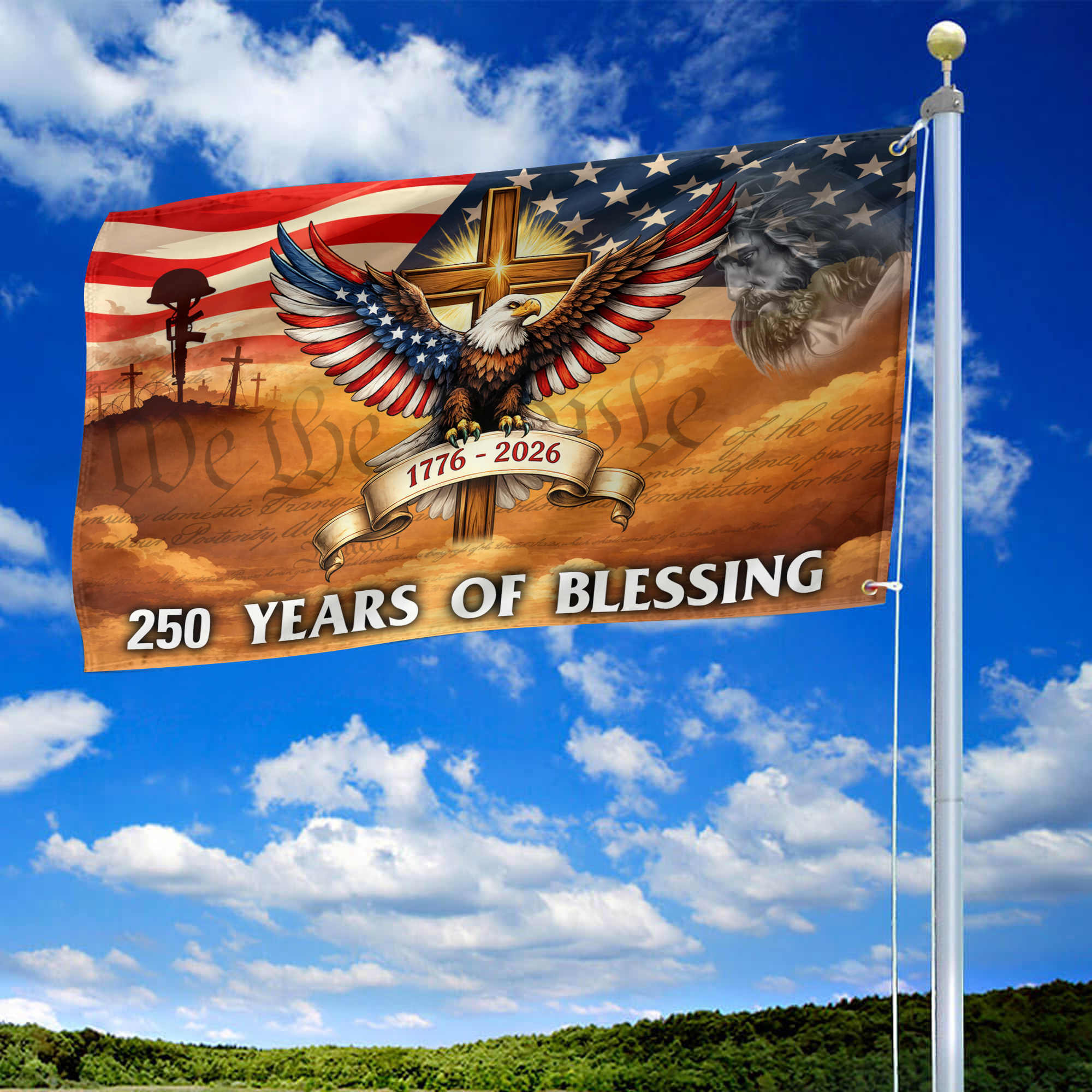Premium America 250th Anniversary Grommet Flag, America 250th Flag, America 250th Birthday, Best Gifts On Independence Day, Veterans Day.