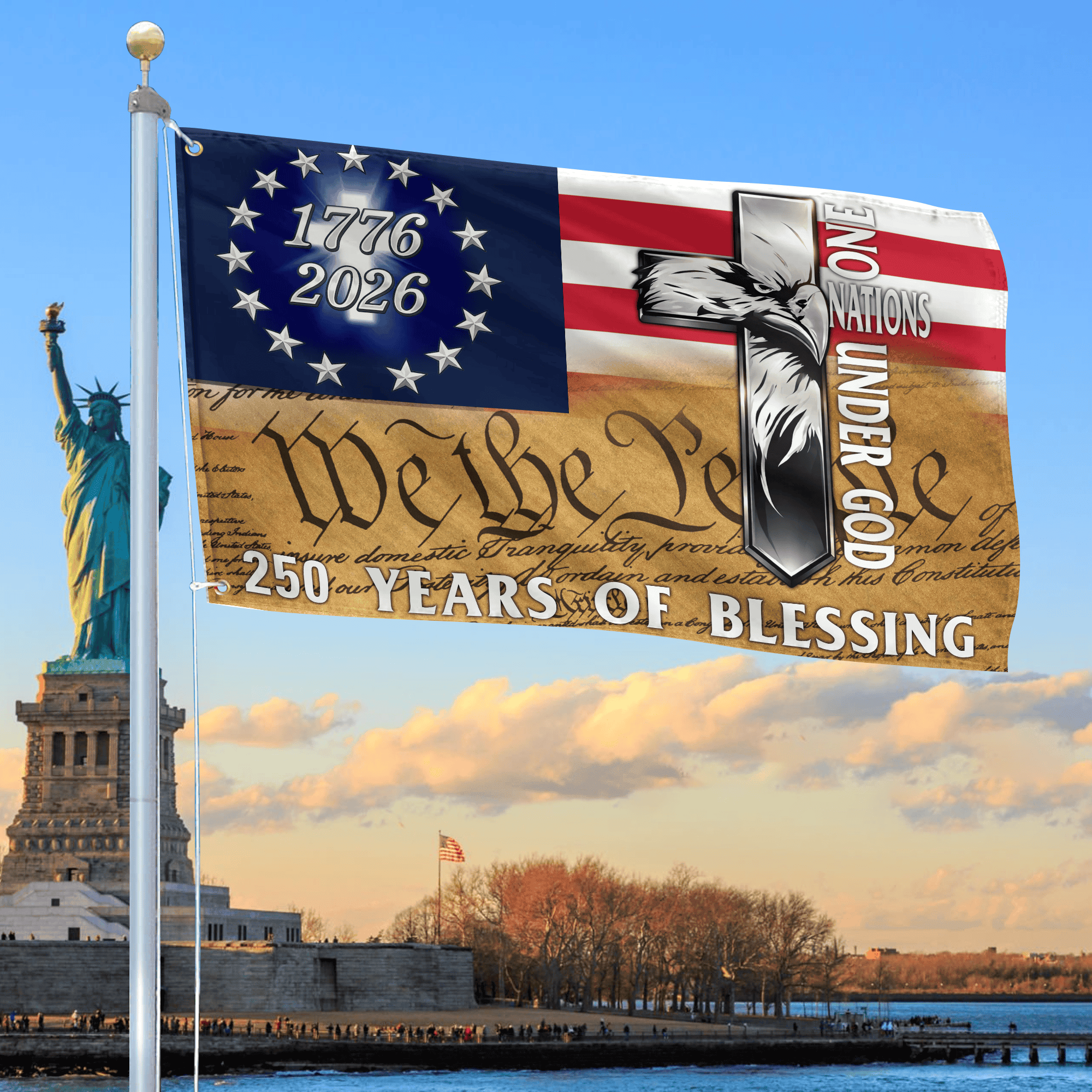 Premium America 250th Anniversary Grommet Flag, America 250th Flag, America 250th Birthday, Best Gifts On Independence Day, Veterans Day.