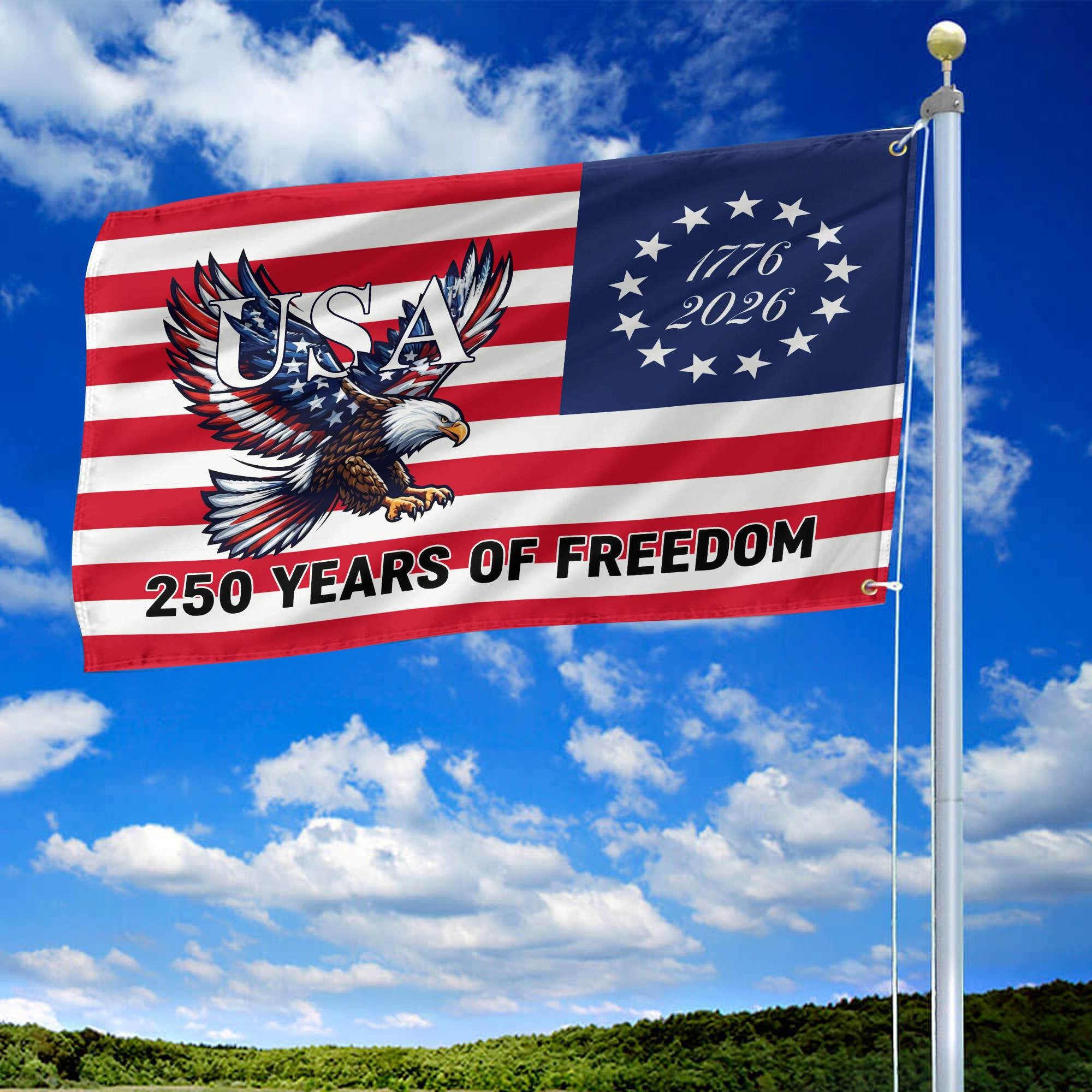 Premium America 250th Anniversary Grommet Flag, America 250th Flag, America 250th Birthday, Best Gifts On Independence Day, Veterans Day.