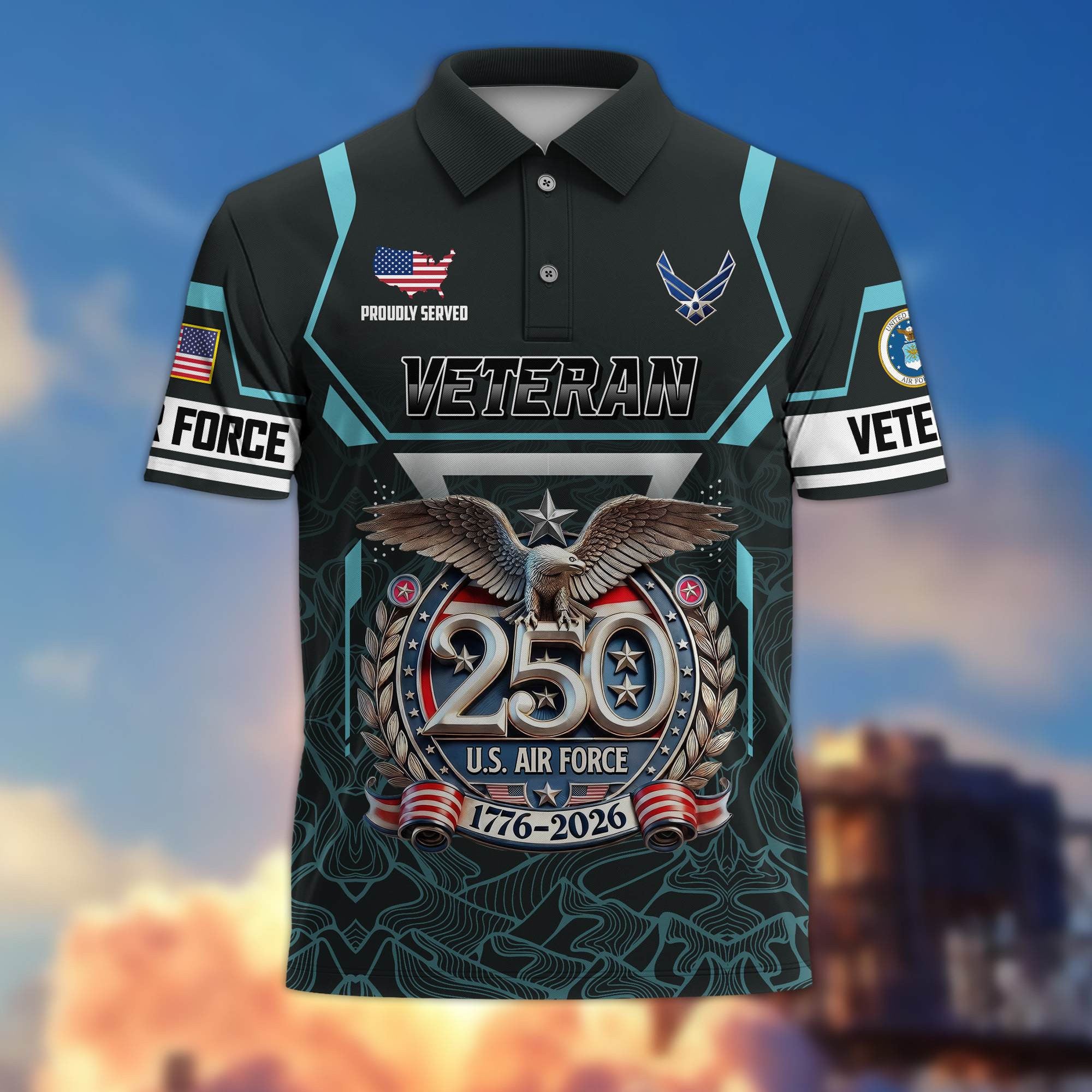 Premium America 250th Anniversary US Veteran Polo Shirt, Gifts for U.S. Veterans, Gifts for Independence Day, Veterans Day