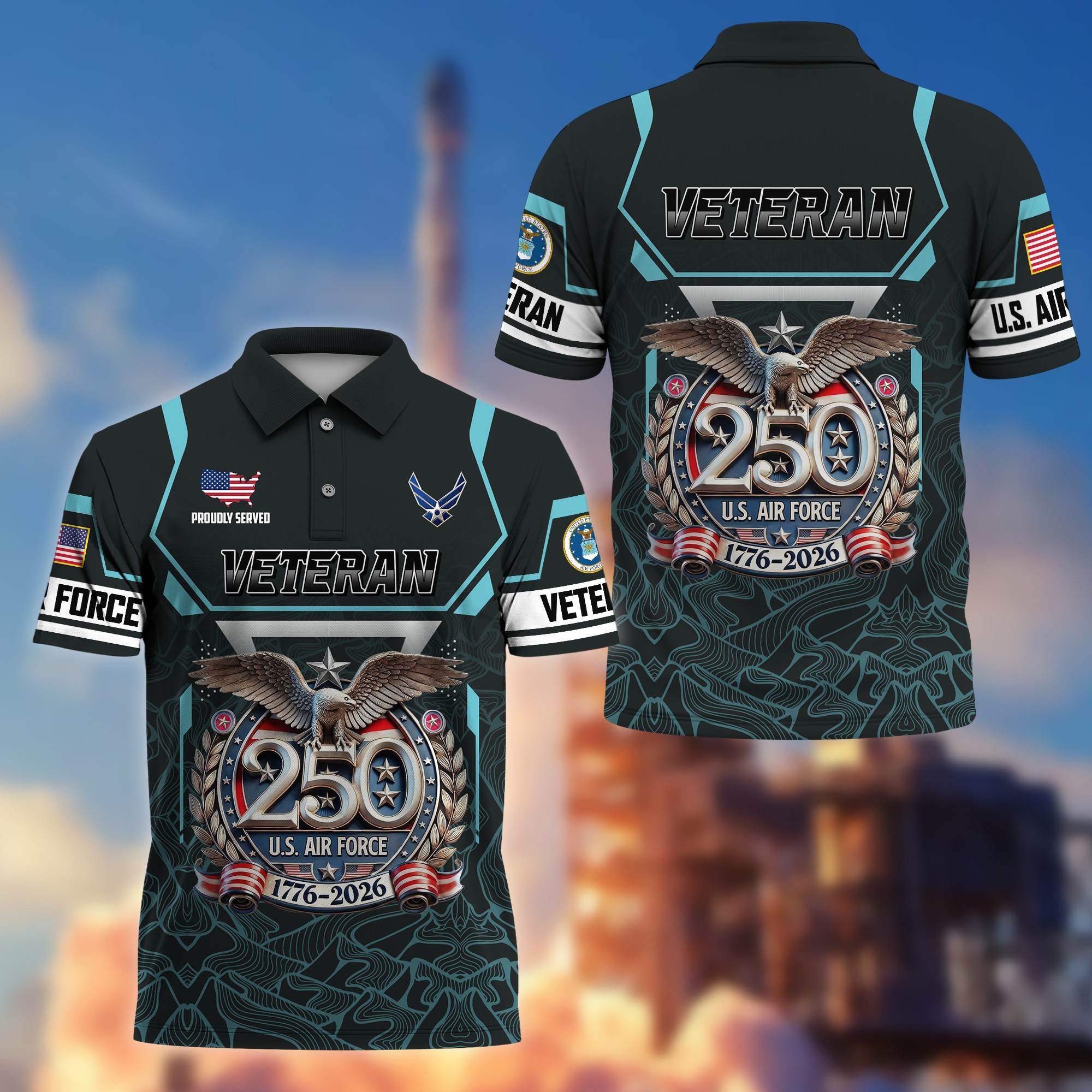 Premium America 250th Anniversary US Veteran Polo Shirt, Gifts for U.S. Veterans, Gifts for Independence Day, Veterans Day
