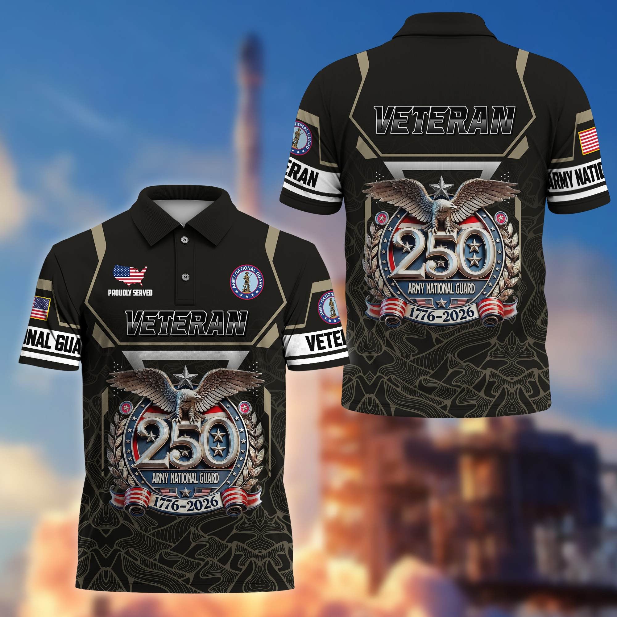 Premium America 250th Anniversary US Veteran Polo Shirt, Gifts for U.S. Veterans, Gifts for Independence Day, Veterans Day