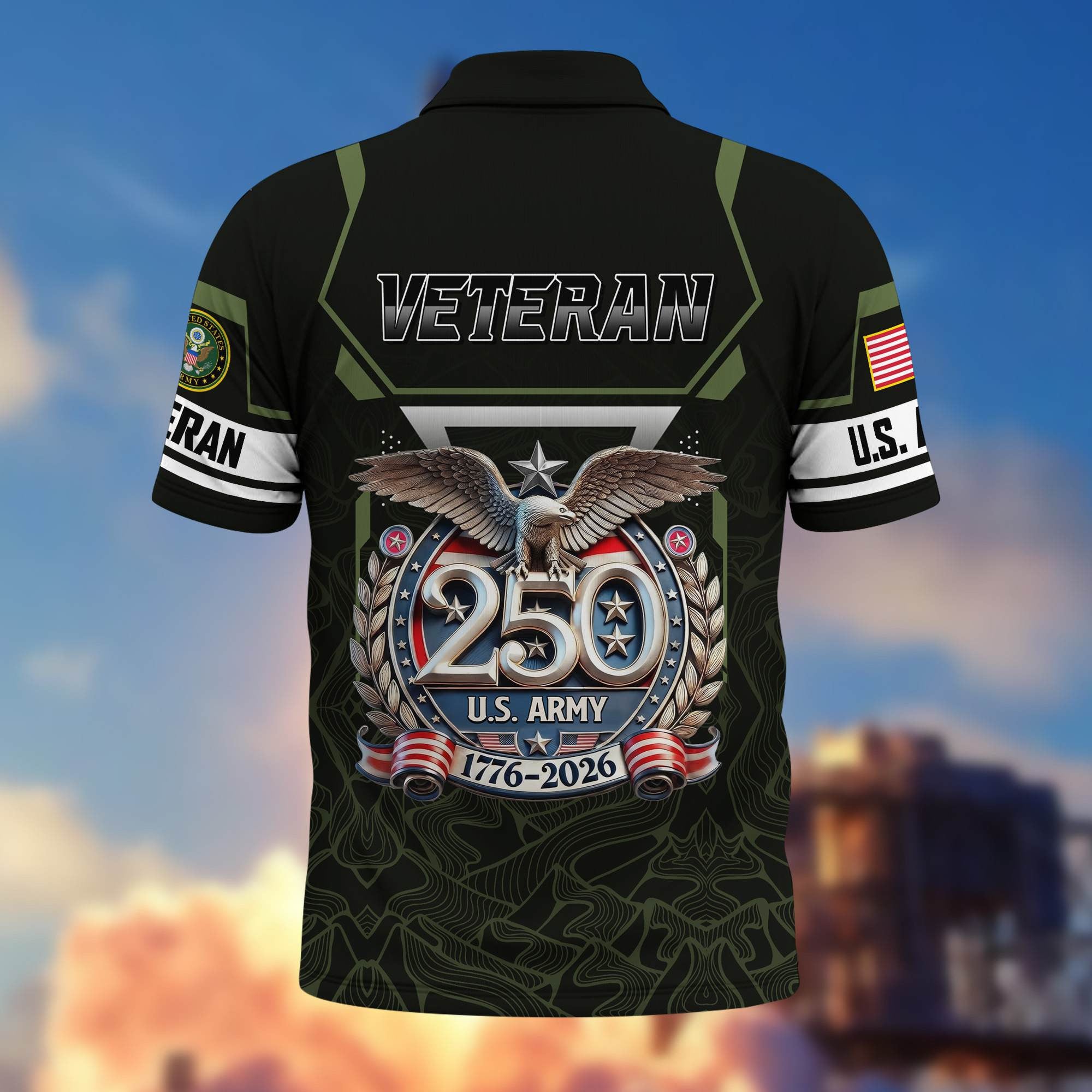 Premium America 250th Anniversary US Veteran Polo Shirt, Gifts for U.S. Veterans, Gifts for Independence Day, Veterans Day