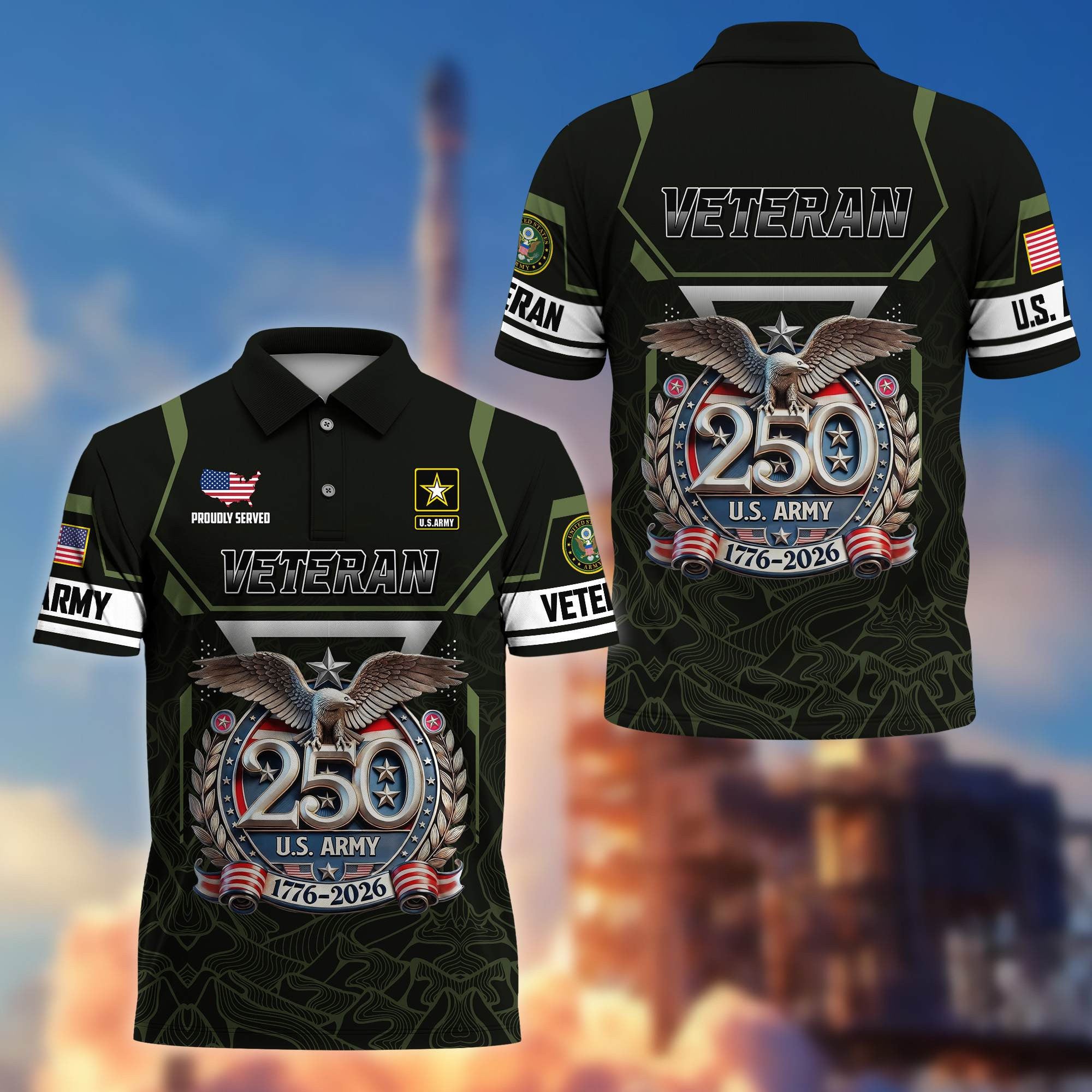 Premium America 250th Anniversary US Veteran Polo Shirt, Gifts for U.S. Veterans, Gifts for Independence Day, Veterans Day