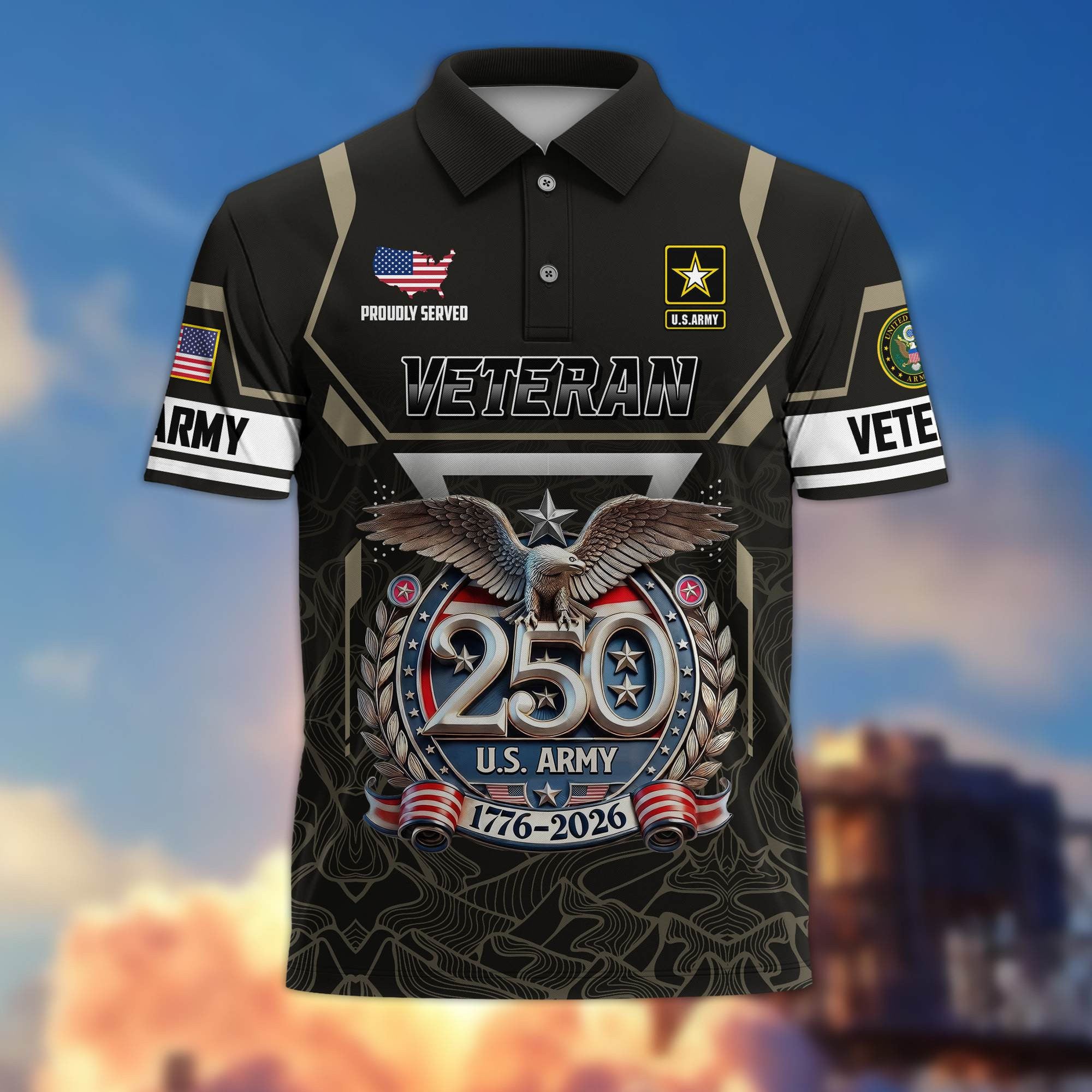 Premium America 250th Anniversary US Veteran Polo Shirt, Gifts for U.S. Veterans, Gifts for Independence Day, Veterans Day
