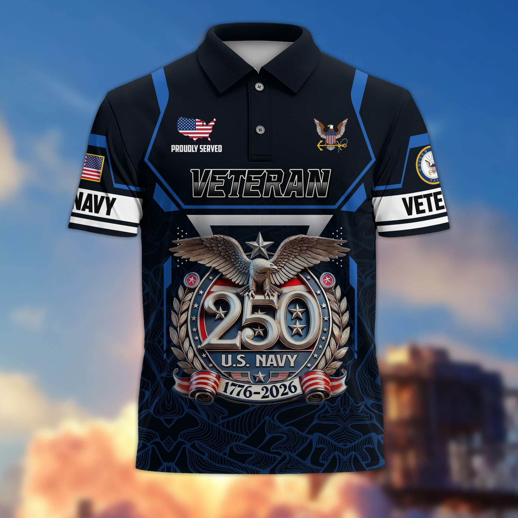 Premium America 250th Anniversary US Veteran Polo Shirt, Gifts for U.S. Veterans, Gifts for Independence Day, Veterans Day