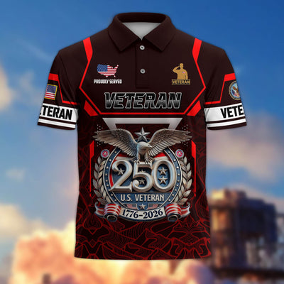 Premium America 250th Anniversary US Veteran Polo Shirt, Gifts for U.S. Veterans, Gifts for Independence Day, Veterans Day