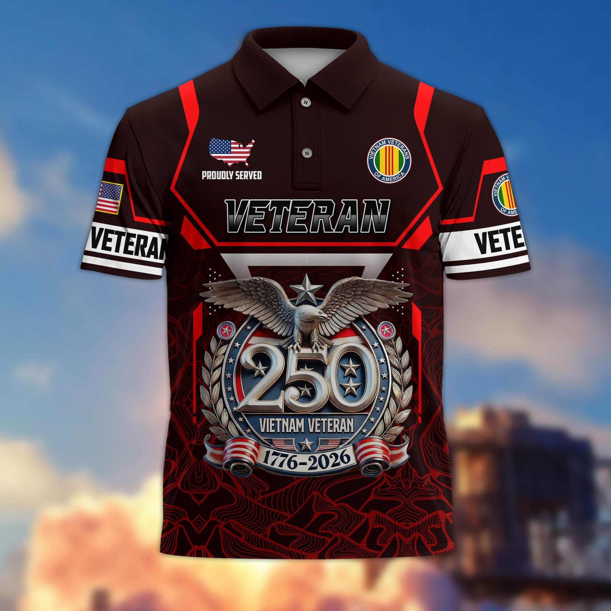 Premium America 250th Anniversary US Veteran Polo Shirt, Gifts for U.S. Veterans, Gifts for Independence Day, Veterans Day