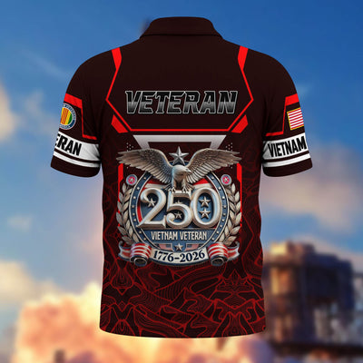 Premium America 250th Anniversary US Veteran Polo Shirt, Gifts for U.S. Veterans, Gifts for Independence Day, Veterans Day