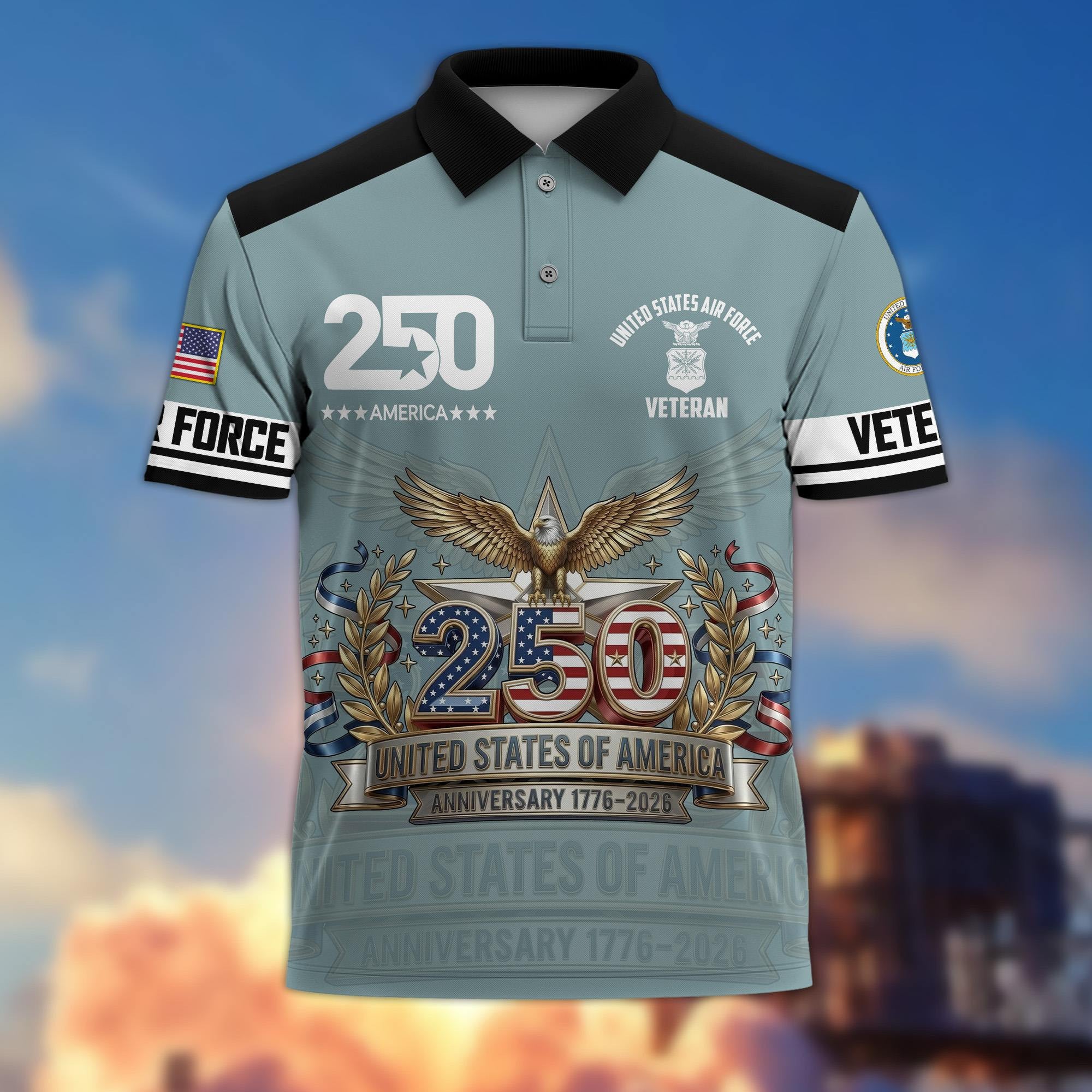Premium America 250th Anniversary US Veteran Polo Shirt, Gifts for U.S. Veterans, Gifts for Independence Day, Veterans Day