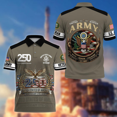 Premium America 250th Anniversary US Veteran Polo Shirt, Gifts for U.S. Veterans, Gifts for Independence Day, Veterans Day