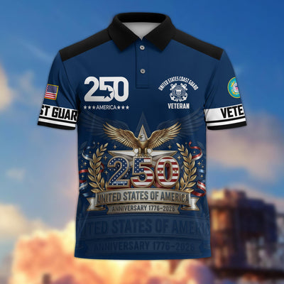 Premium America 250th Anniversary US Veteran Polo Shirt, Gifts for U.S. Veterans, Gifts for Independence Day, Veterans Day