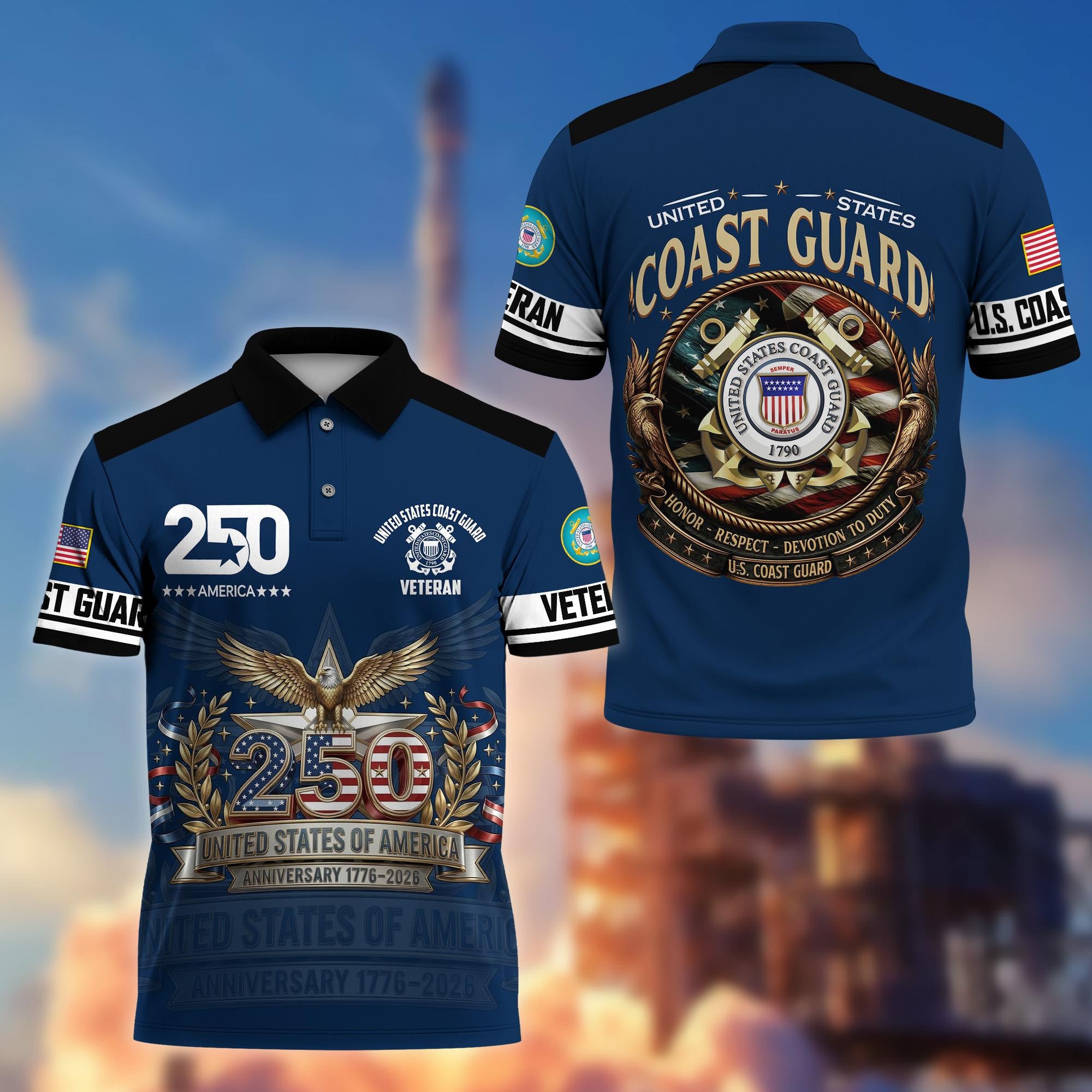 Premium America 250th Anniversary US Veteran Polo Shirt, Gifts for U.S. Veterans, Gifts for Independence Day, Veterans Day