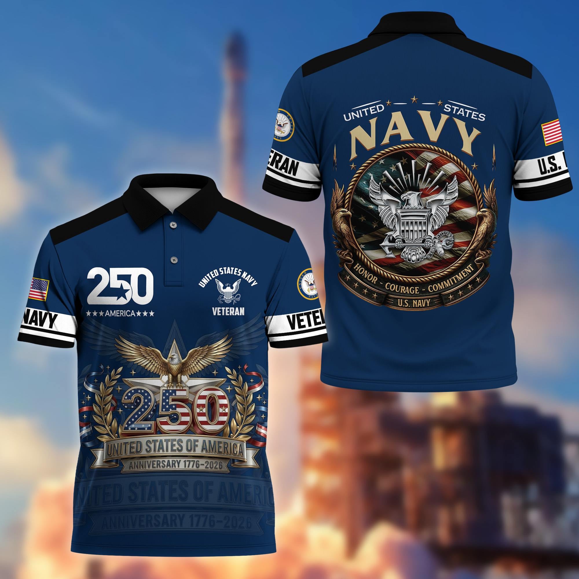 Premium America 250th Anniversary US Veteran Polo Shirt, Gifts for U.S. Veterans, Gifts for Independence Day, Veterans Day