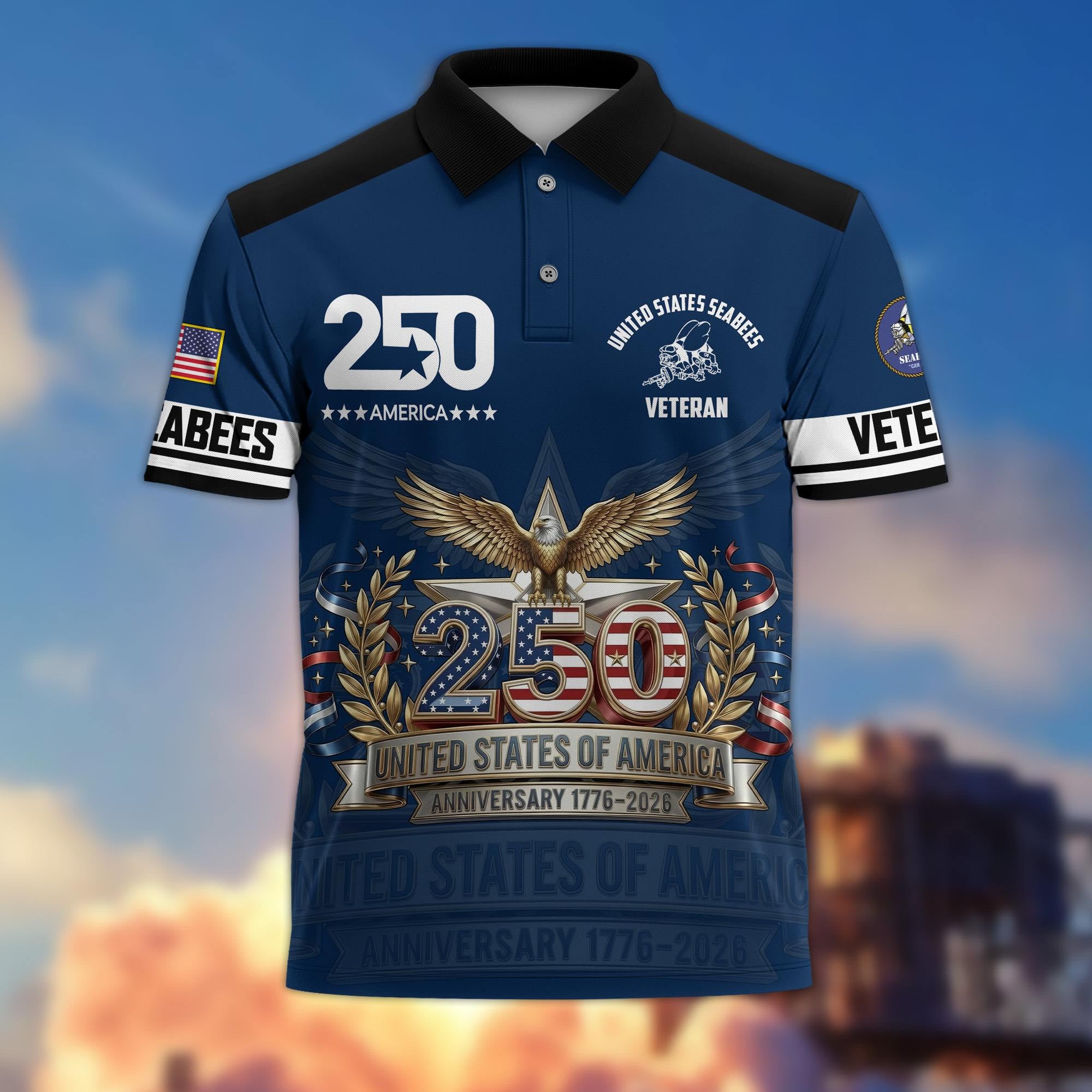 Premium America 250th Anniversary US Veteran Polo Shirt, Gifts for U.S. Veterans, Gifts for Independence Day, Veterans Day