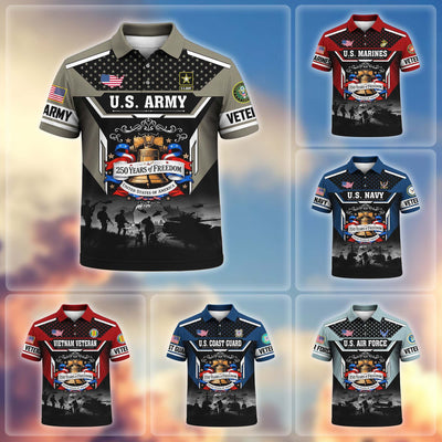 Premium America 250th Anniversary US Veteran Polo Shirt, Gifts for U.S. Veterans, Gifts for Independence Day, Veterans Day