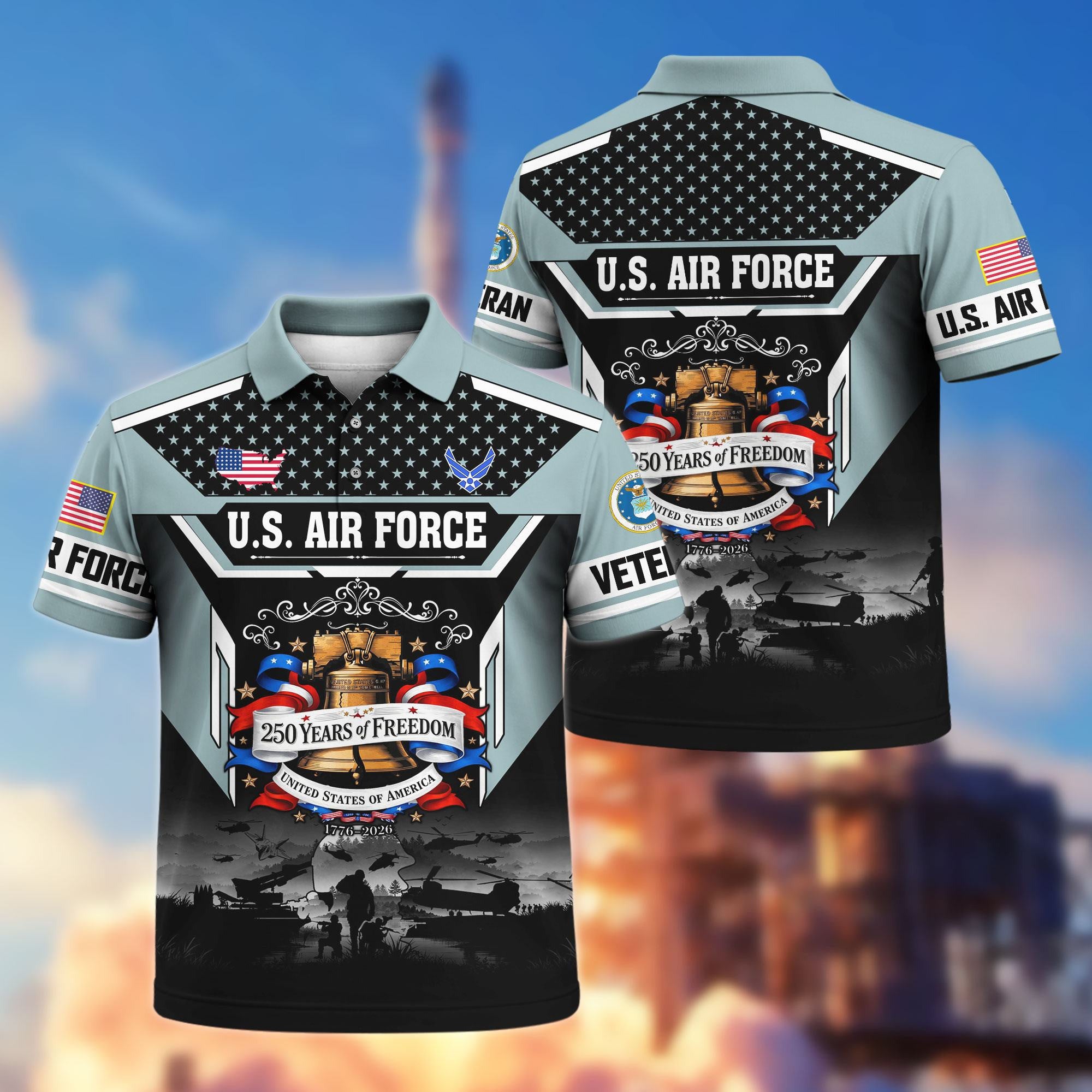 Premium America 250th Anniversary US Veteran Polo Shirt, Gifts for U.S. Veterans, Gifts for Independence Day, Veterans Day