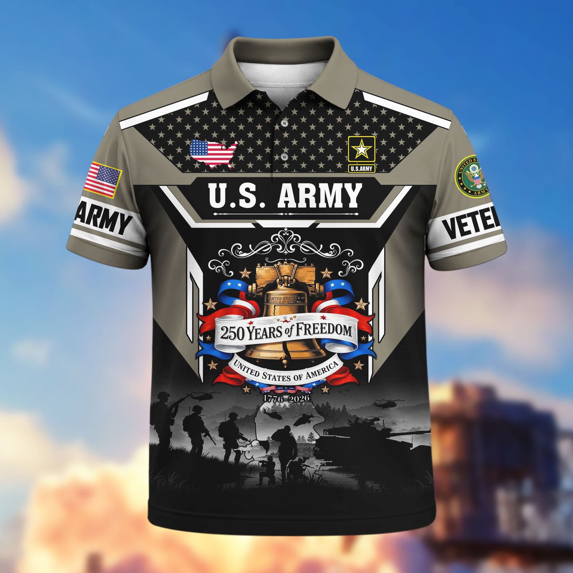 Premium America 250th Anniversary US Veteran Polo Shirt, Gifts for U.S. Veterans, Gifts for Independence Day, Veterans Day