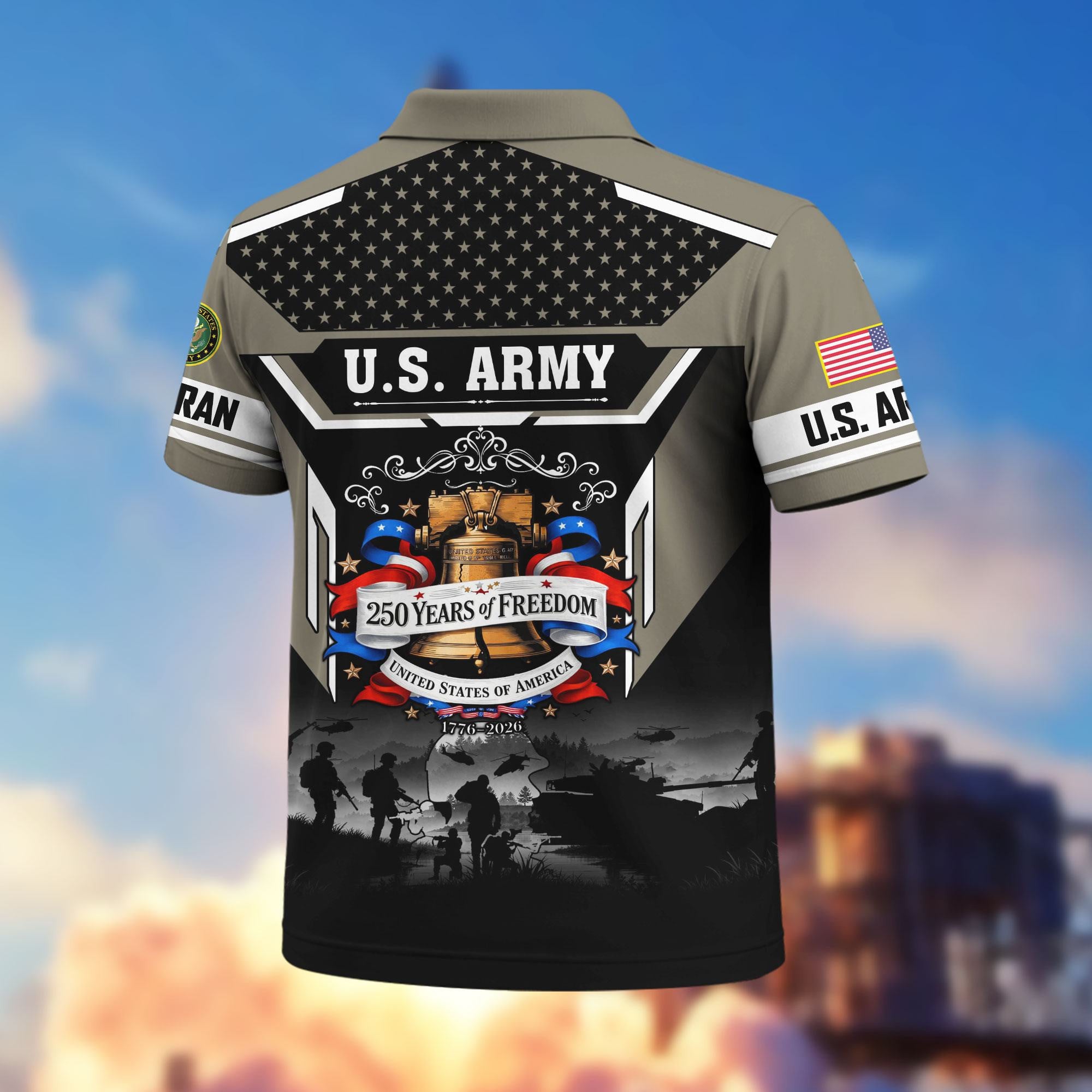 Premium America 250th Anniversary US Veteran Polo Shirt, Gifts for U.S. Veterans, Gifts for Independence Day, Veterans Day