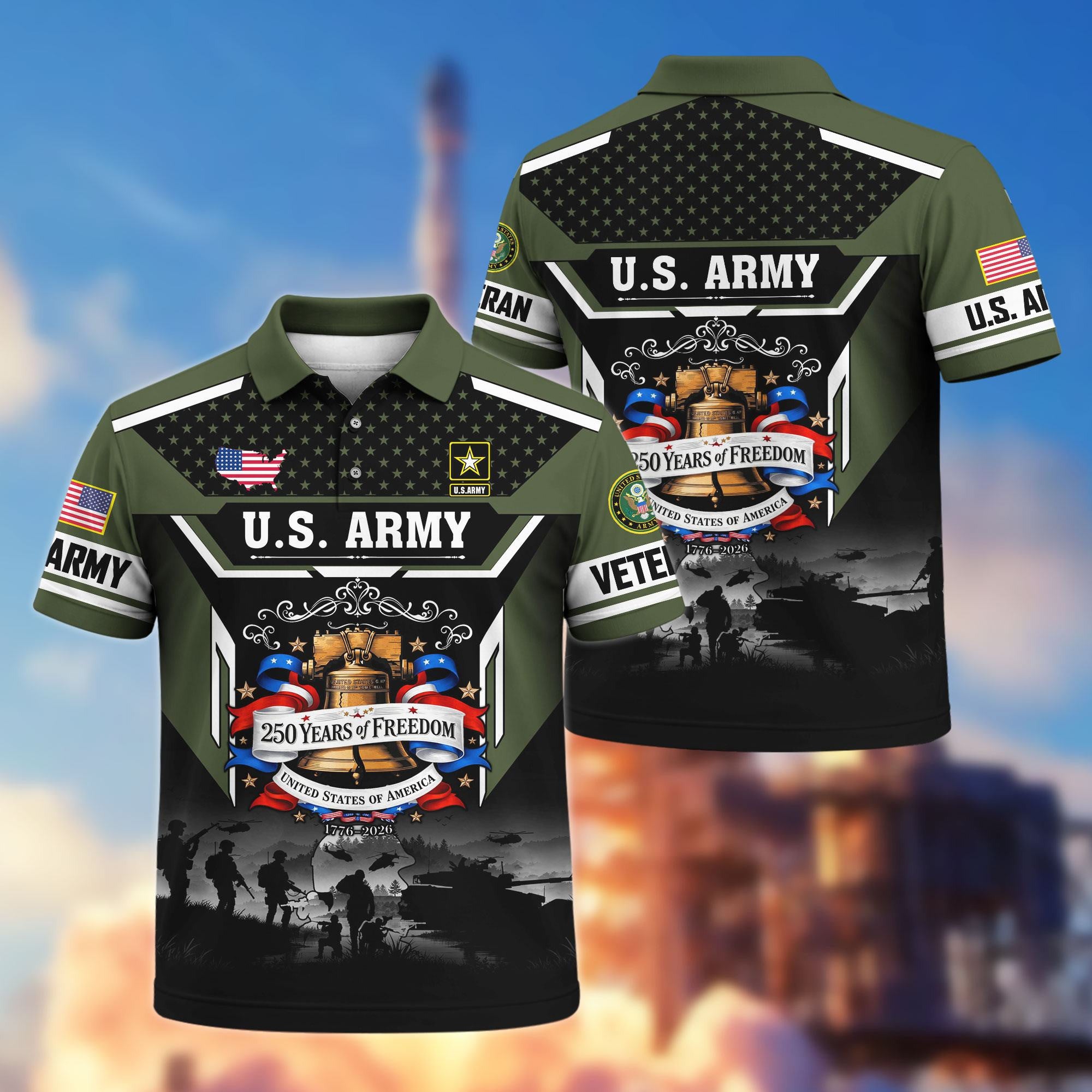 Premium America 250th Anniversary US Veteran Polo Shirt, Gifts for U.S. Veterans, Gifts for Independence Day, Veterans Day