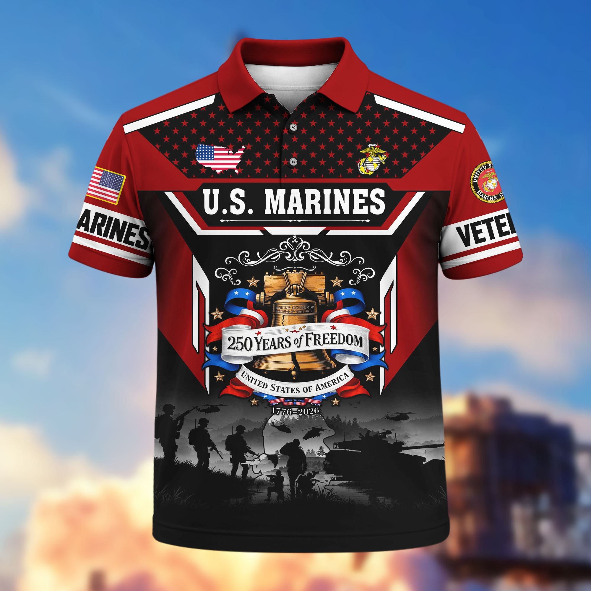 Premium America 250th Anniversary US Veteran Polo Shirt, Gifts for U.S. Veterans, Gifts for Independence Day, Veterans Day