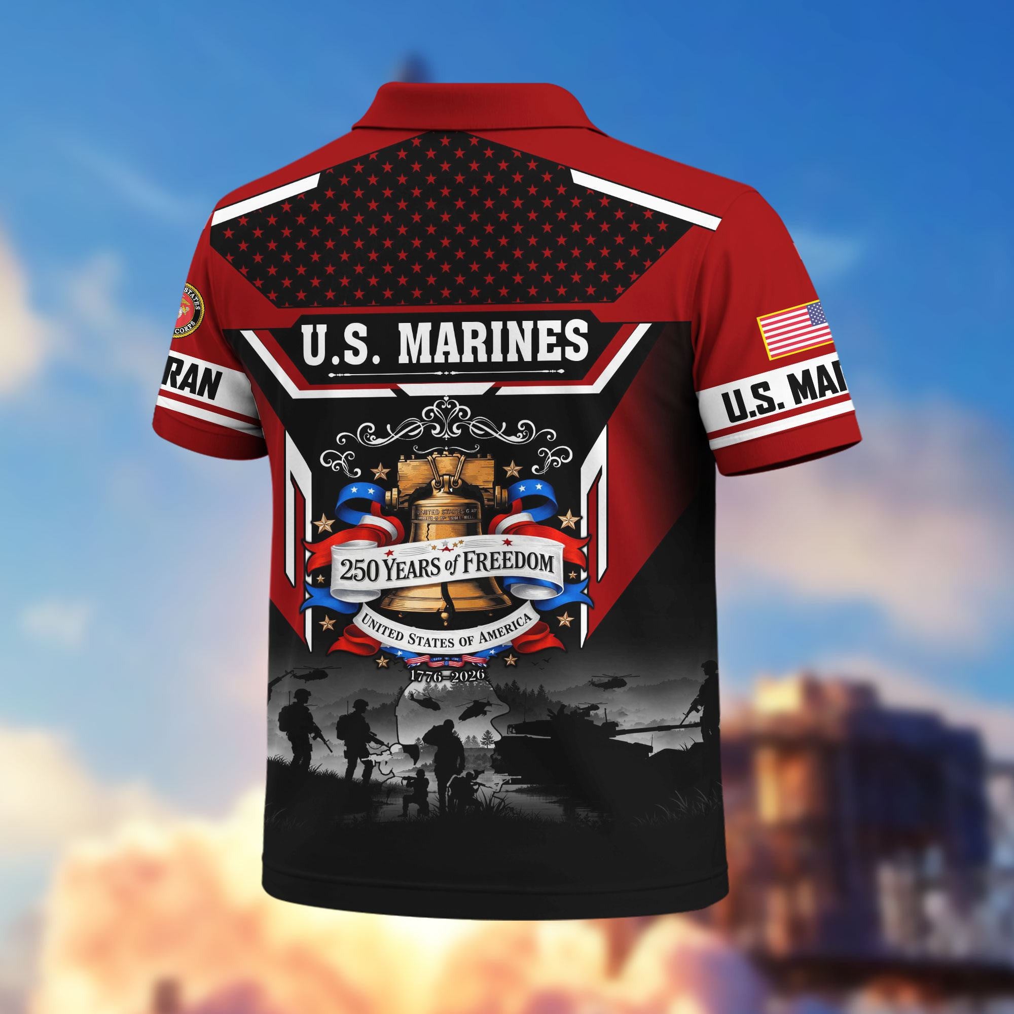Premium America 250th Anniversary US Veteran Polo Shirt, Gifts for U.S. Veterans, Gifts for Independence Day, Veterans Day