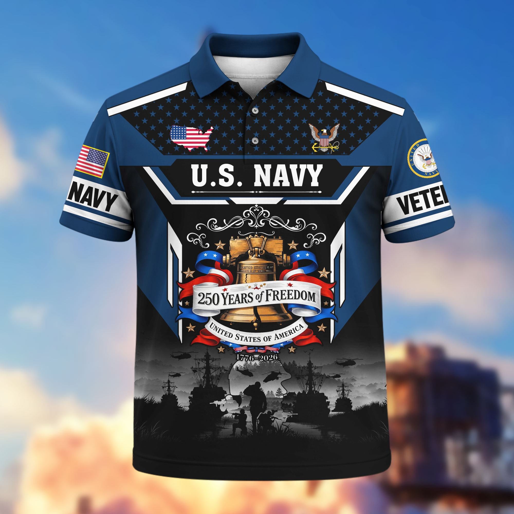 Premium America 250th Anniversary US Veteran Polo Shirt, Gifts for U.S. Veterans, Gifts for Independence Day, Veterans Day