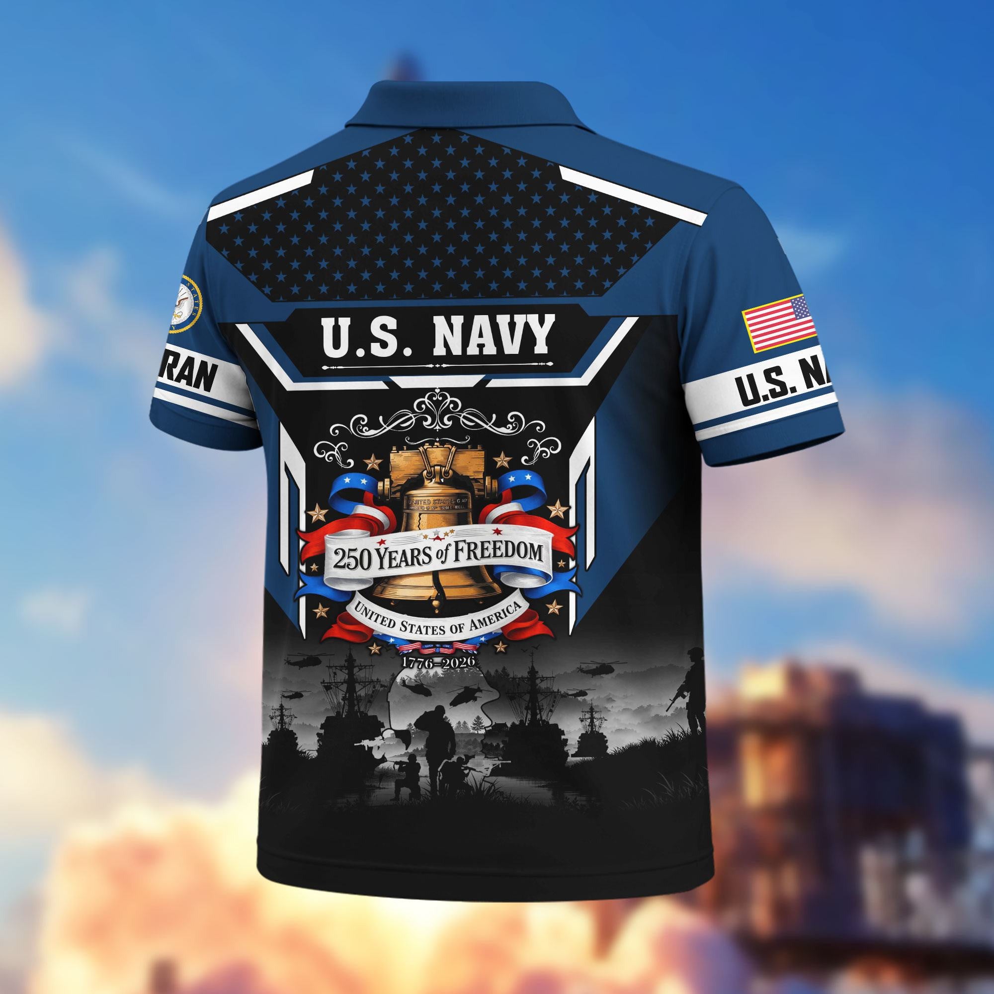 Premium America 250th Anniversary US Veteran Polo Shirt, Gifts for U.S. Veterans, Gifts for Independence Day, Veterans Day