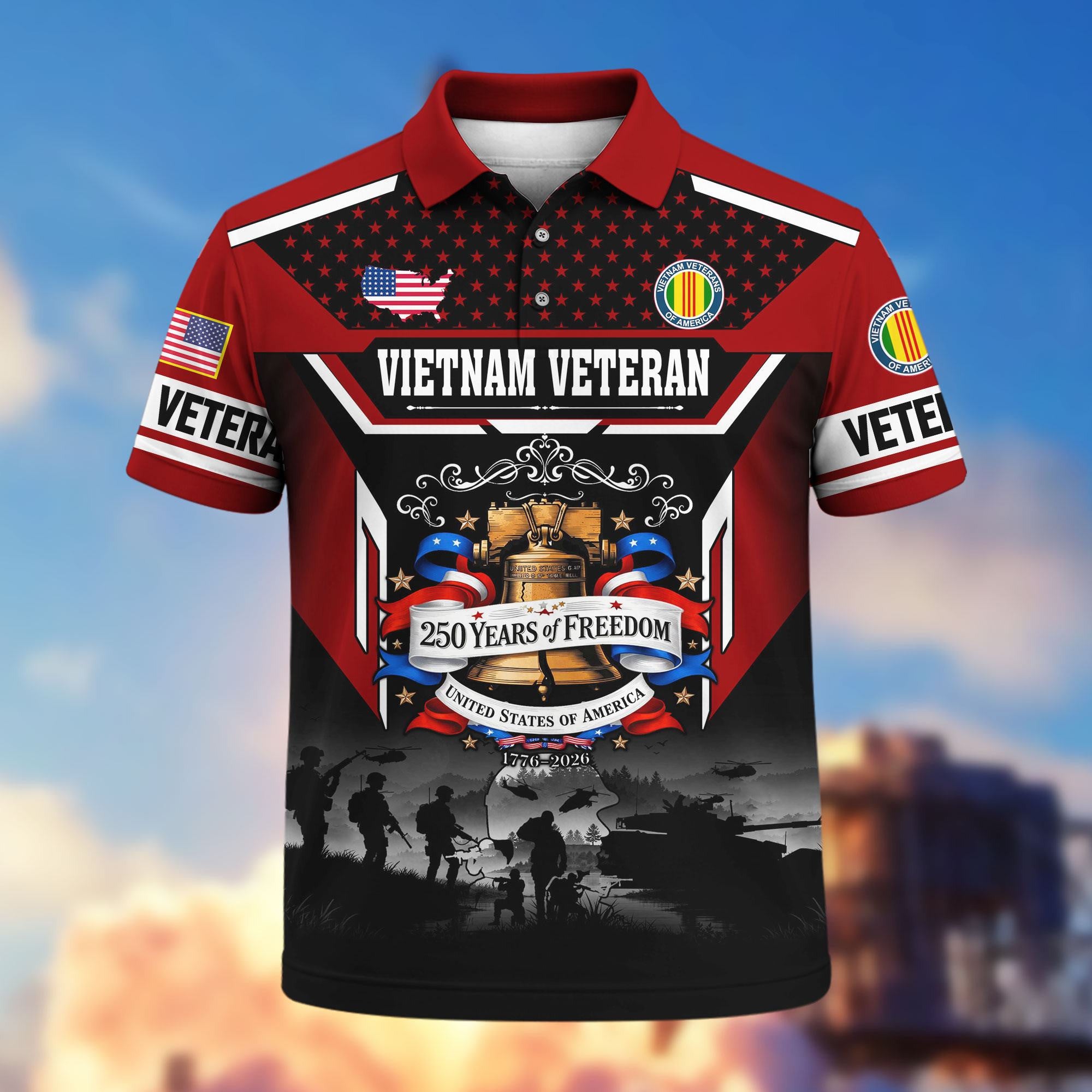 Premium America 250th Anniversary US Veteran Polo Shirt, Gifts for U.S. Veterans, Gifts for Independence Day, Veterans Day
