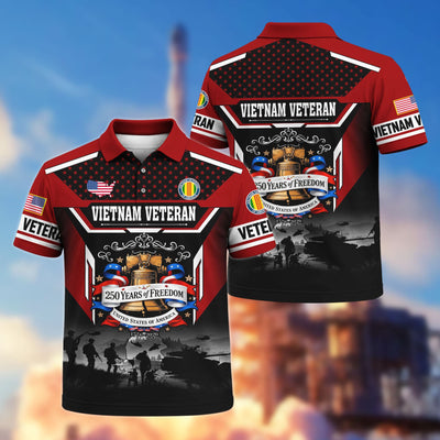 Premium America 250th Anniversary US Veteran Polo Shirt, Gifts for U.S. Veterans, Gifts for Independence Day, Veterans Day