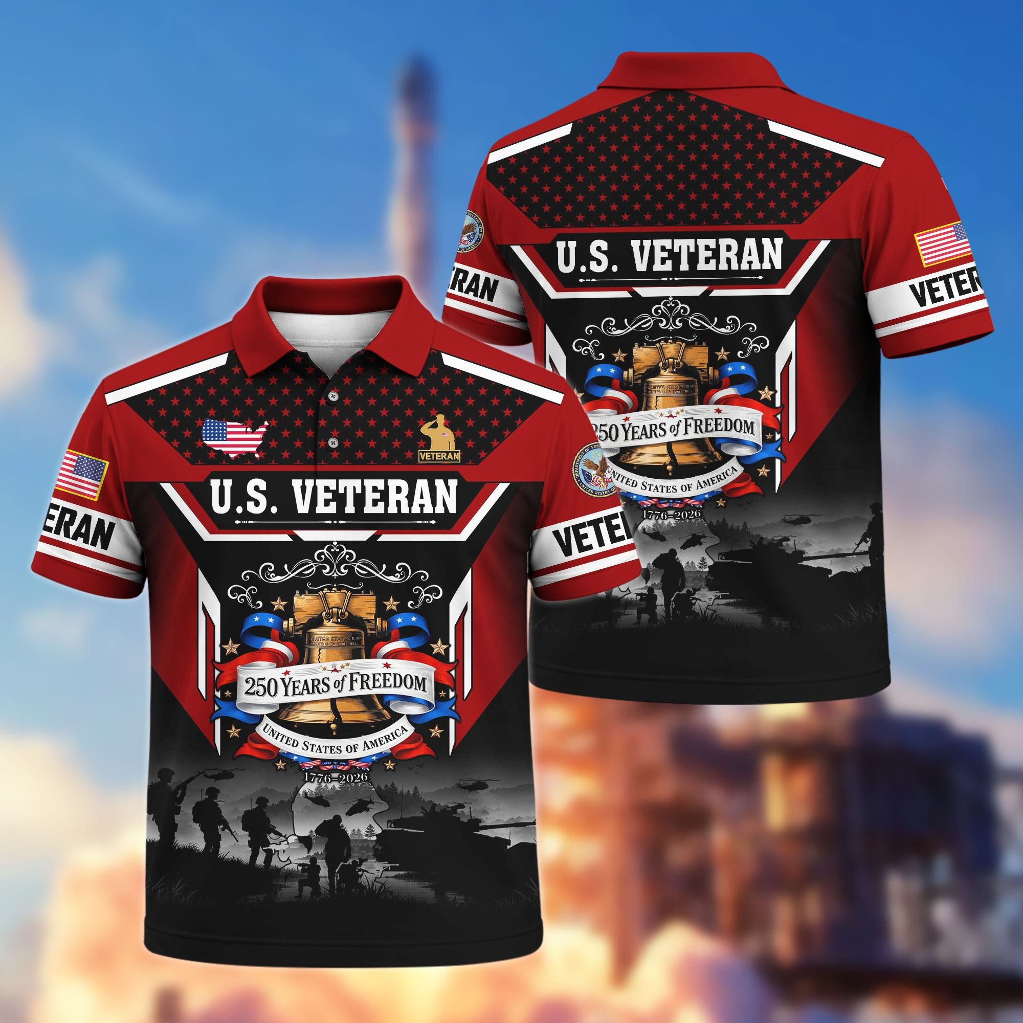 Premium America 250th Anniversary US Veteran Polo Shirt, Gifts for U.S. Veterans, Gifts for Independence Day, Veterans Day
