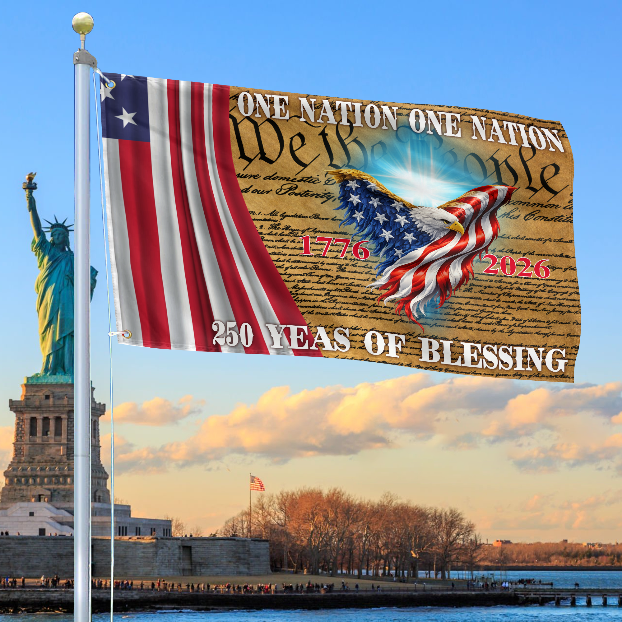 Premium America 250th Anniversary Grommet Flag, America 250th Flag, America 250th Birthday, Best Gifts On Independence Day, Veterans Day.
