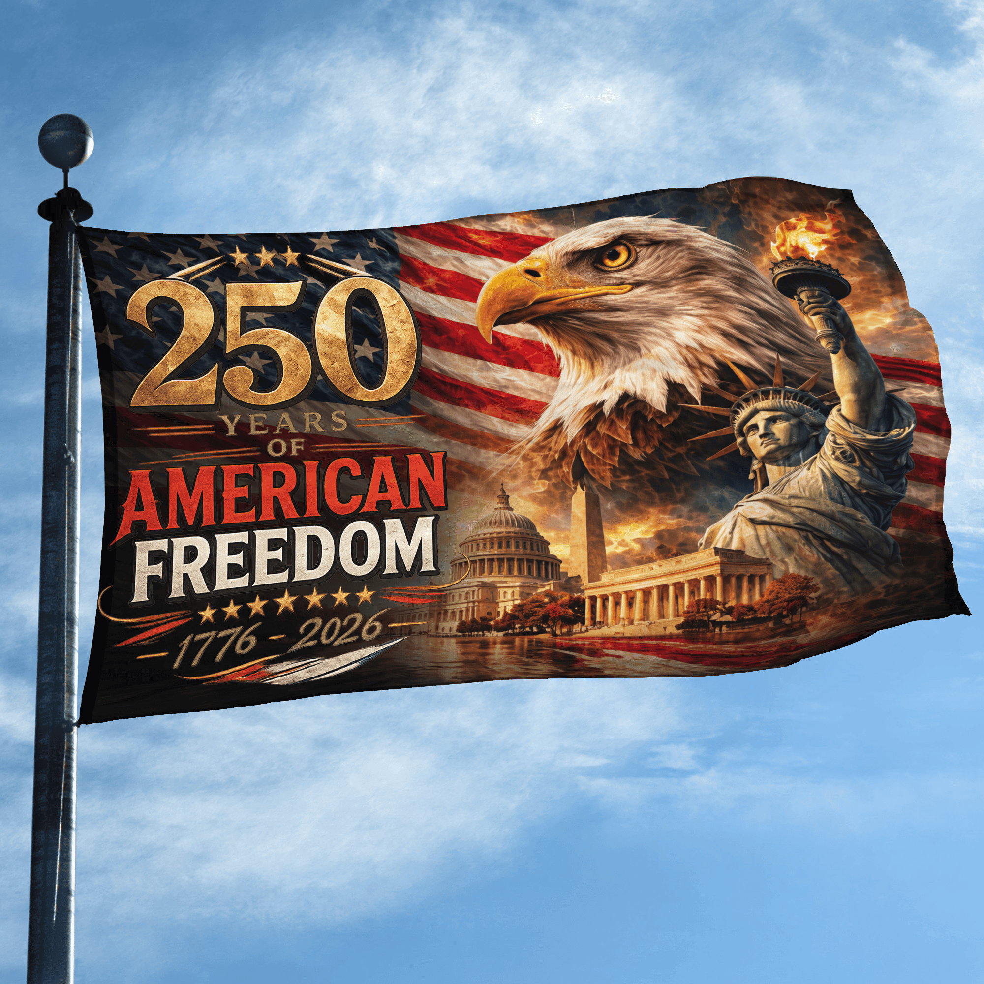 Premium America 250th Anniversary Grommet Flag, America 250th Flag, America 250th Birthday, Best Gifts On Independence Day, Veterans Day.