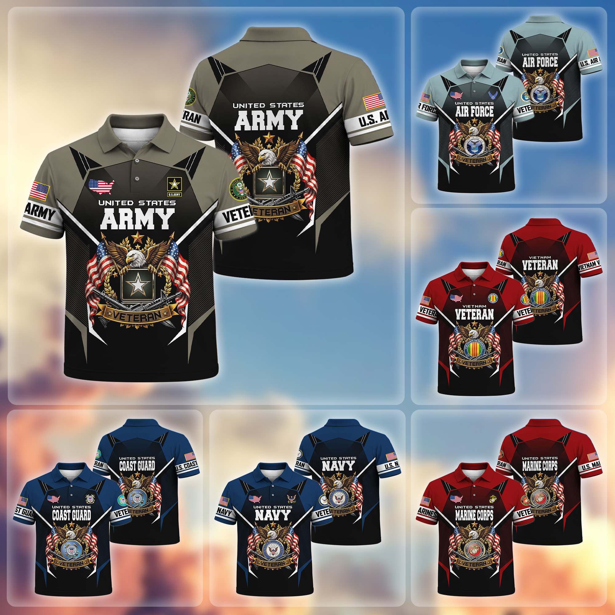 Premium US Veterans Polo Shirt, Gifts For US Veterans, Gifts On Father's Day, Veterans Day.
