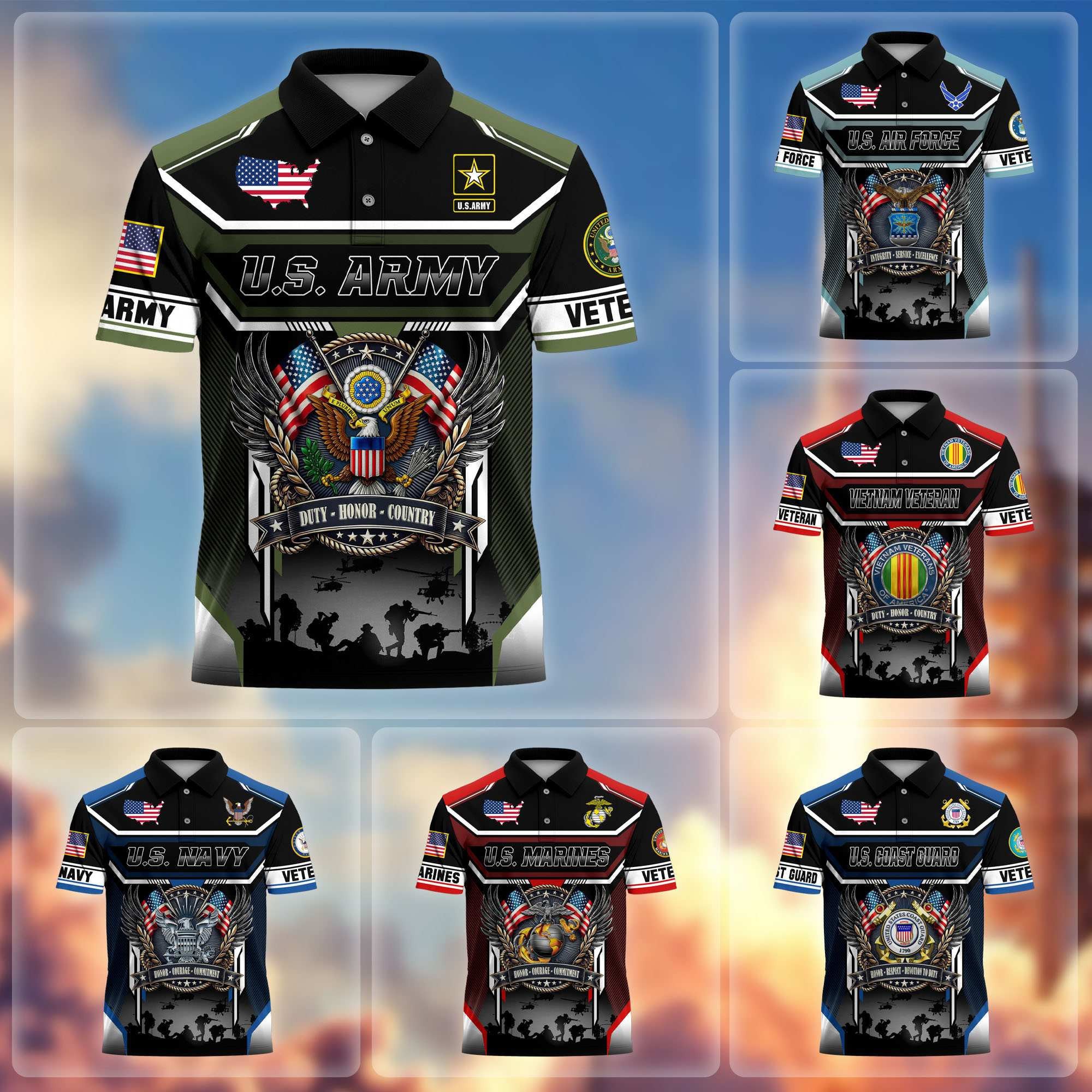 Premium US Veterans Polo Shirt, Gifts For US Veterans, Gifts On Father's Day, Veterans Day.